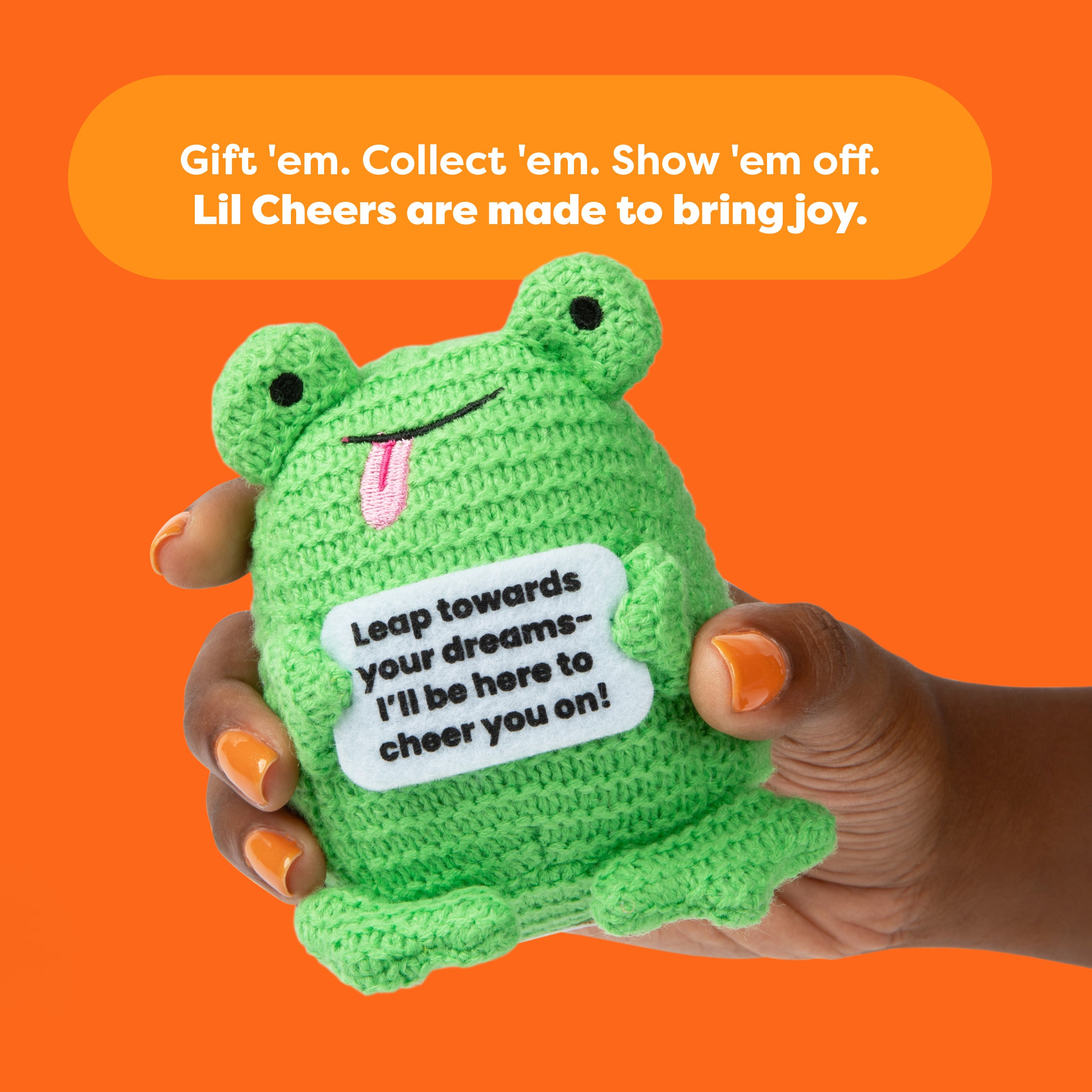 Lil Cheers Frog by Relatable – Whimsical Crochet Plush with a Positive Message