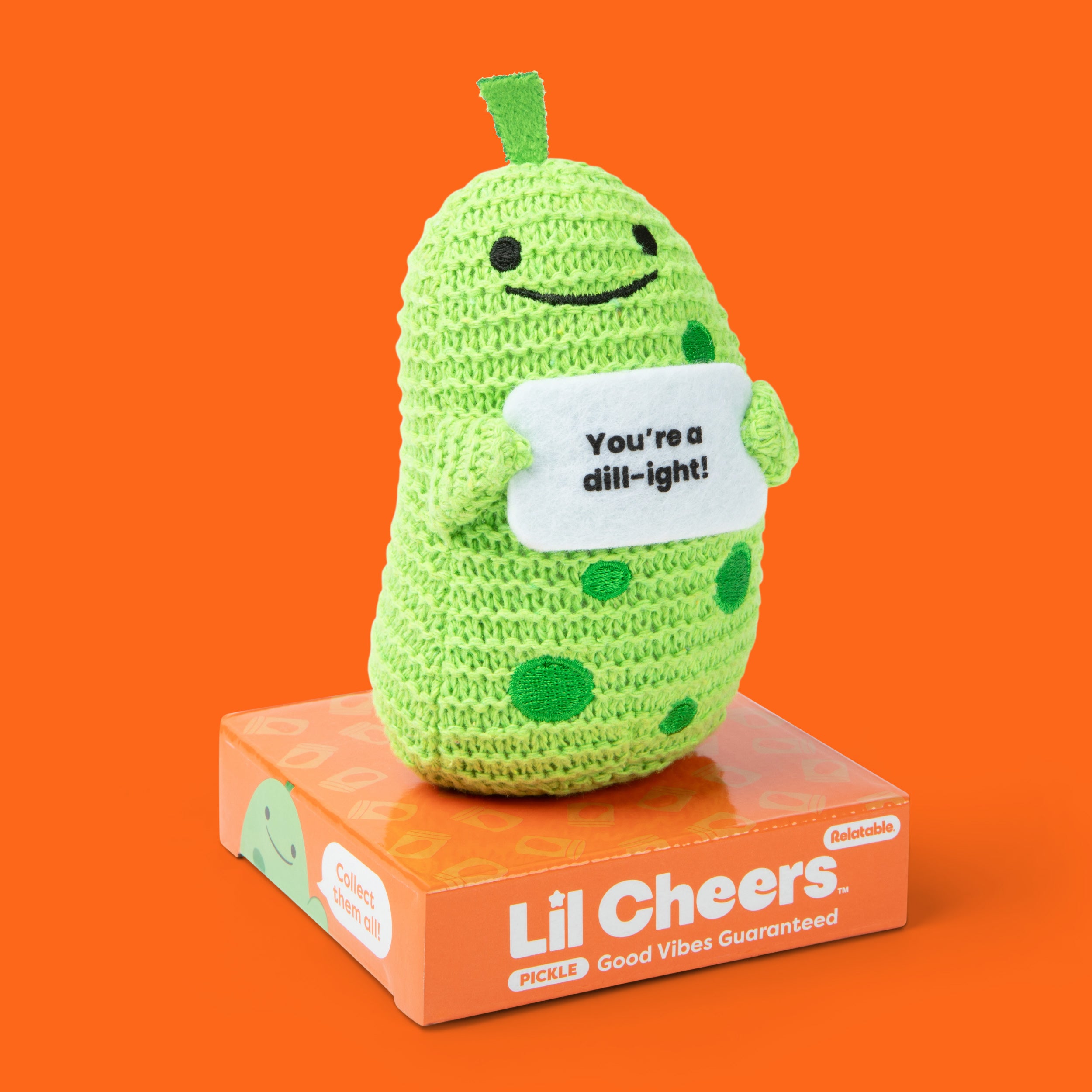 Lil Cheers Pickle by Relatable – Funny Crochet Plush with Feel-Good Vibes