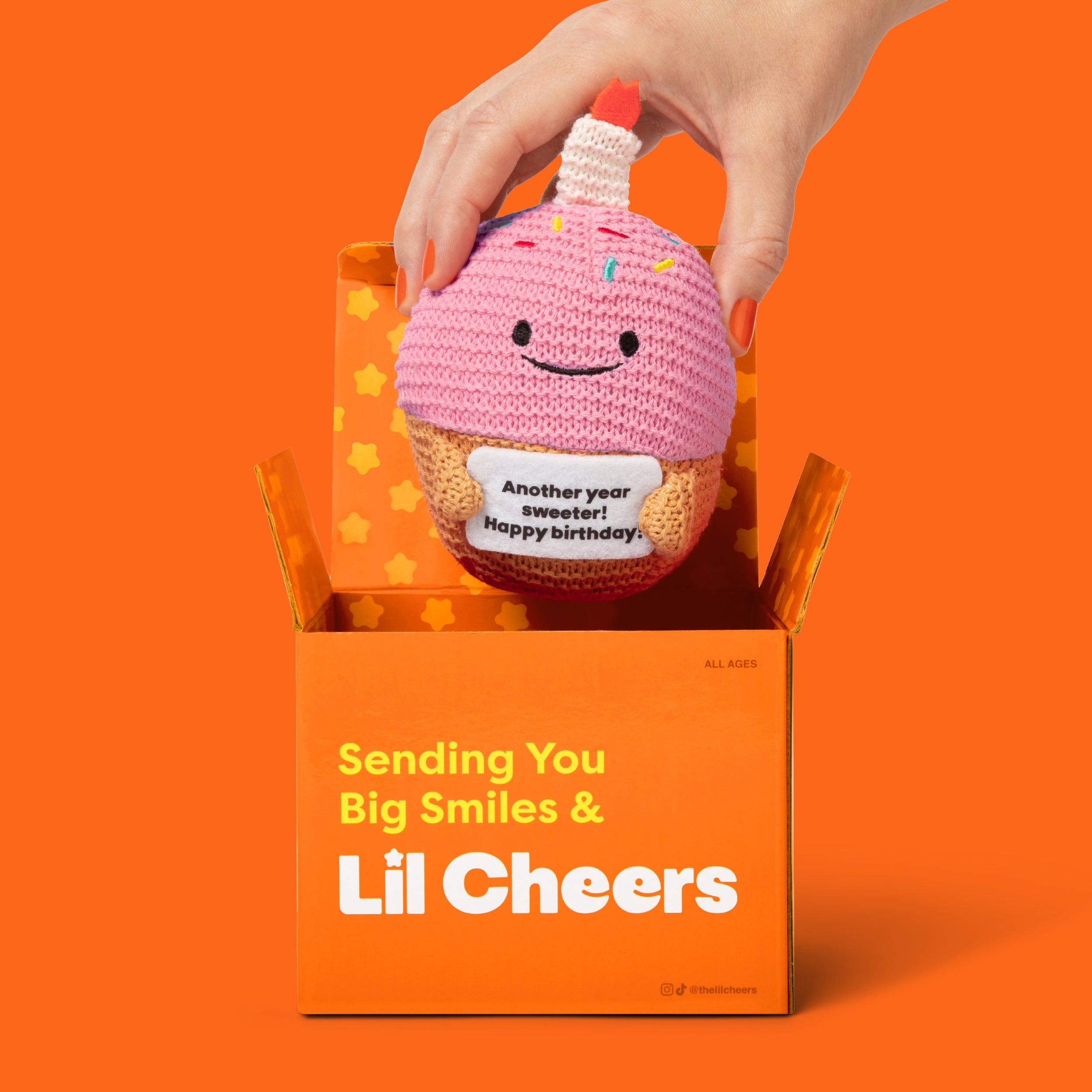 Lil Cheers Birthday Cupcake by Relatable – Crochet Plush with Motivational Sign, Great Birthday Gifts, Birthday Plush, Comfort Gifts & Desk Buddy