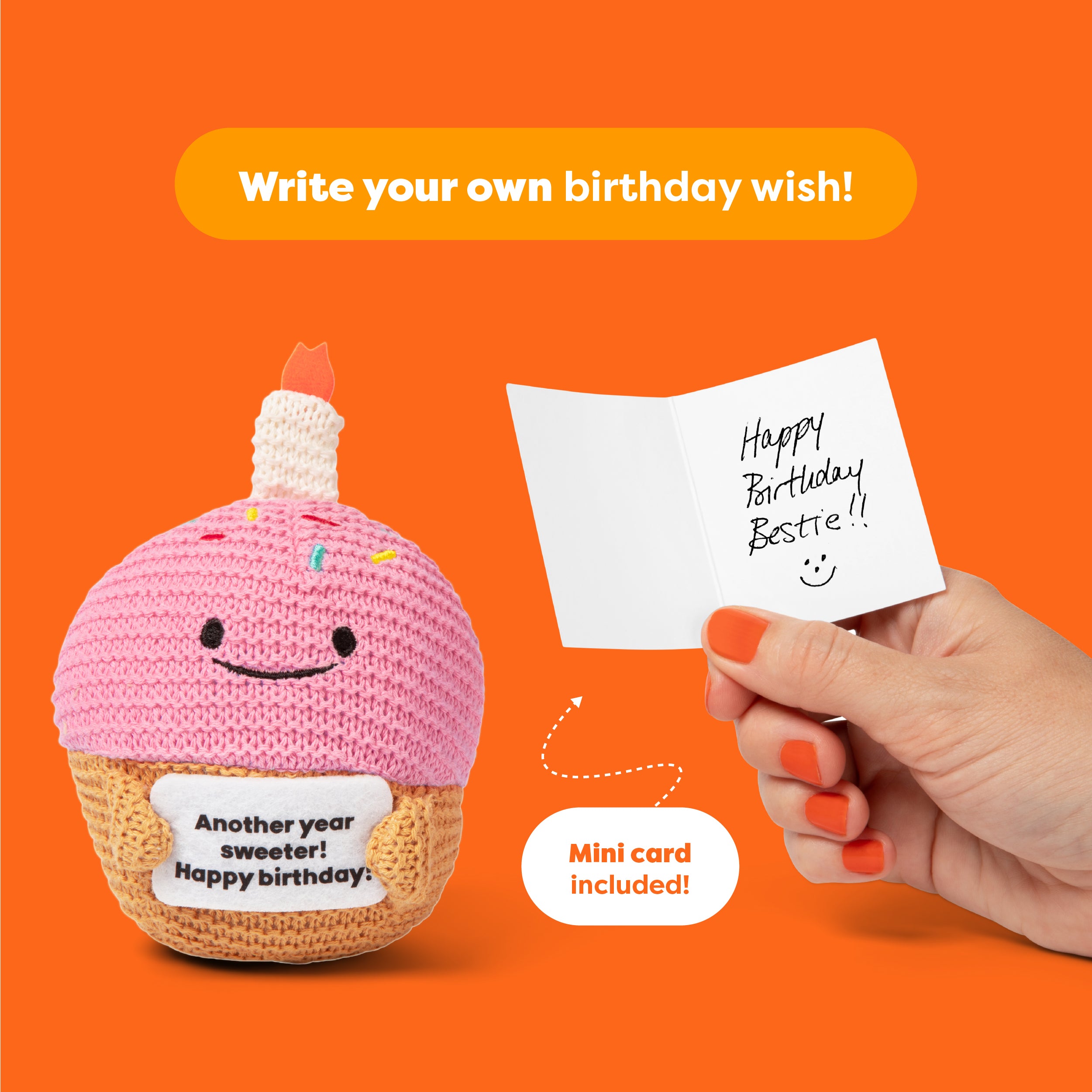 Lil Cheers Birthday Cupcake by Relatable – Crochet Plush with Motivational Sign, Great Birthday Gifts, Birthday Plush, Comfort Gifts & Desk Buddy