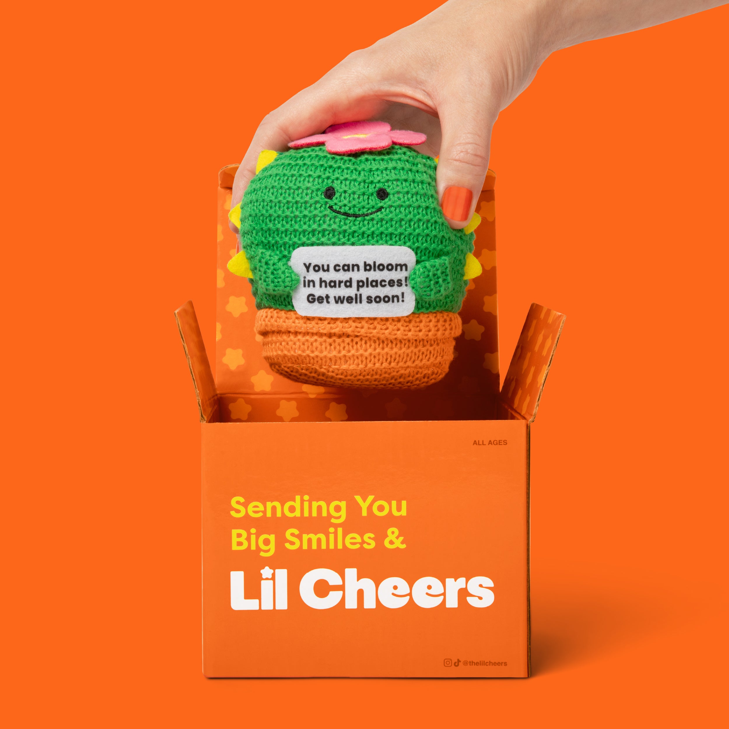 Lil Cheers Get Well Soon Cactus by Relatable – Crochet Plush with Motivational Sign, Great Get Well Soon Gifts, Feel Better Gift, Comfort Gifts & Desk Buddy