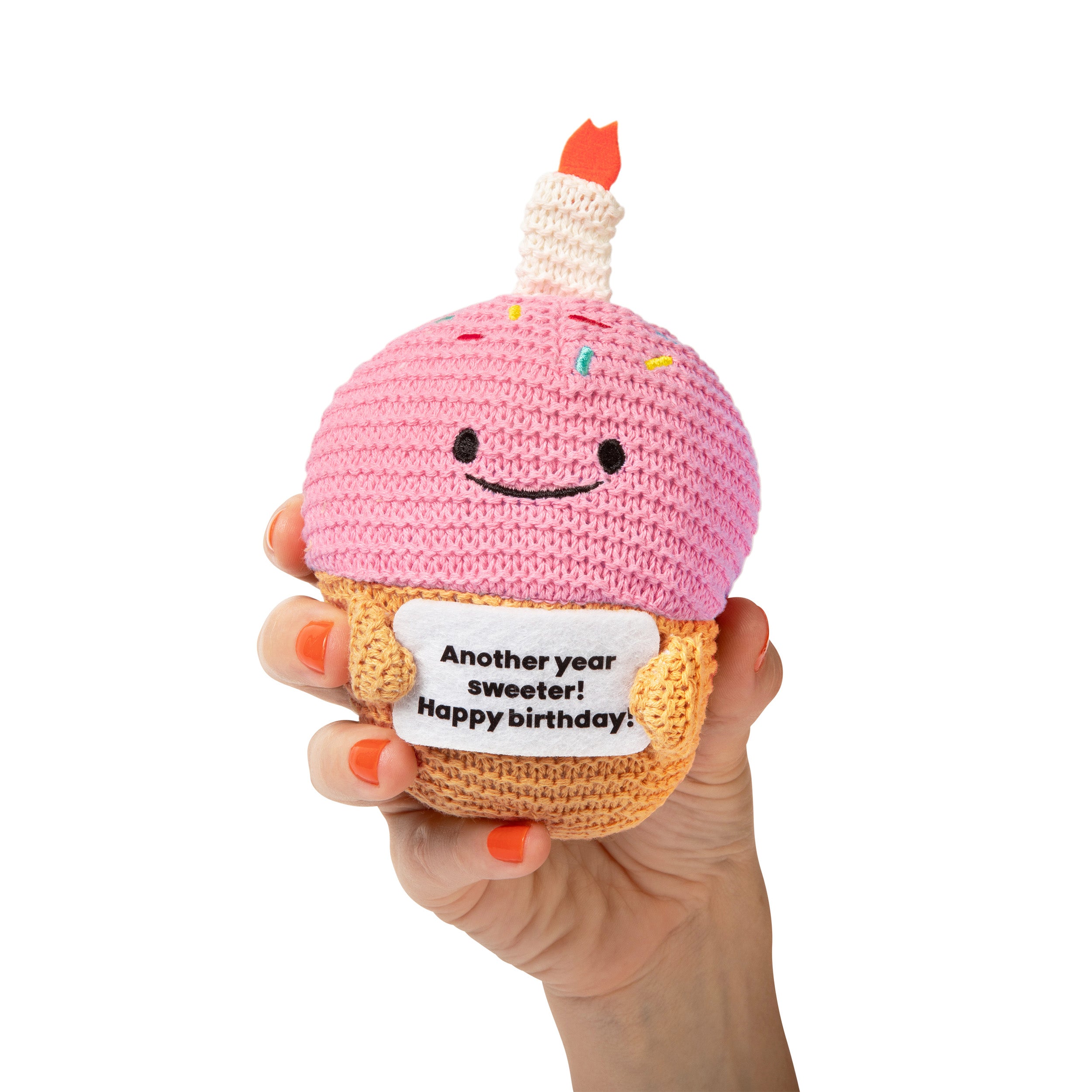 Lil Cheers Birthday Cupcake by Relatable – Crochet Plush with Motivational Sign, Great Birthday Gifts, Birthday Plush, Comfort Gifts & Desk Buddy