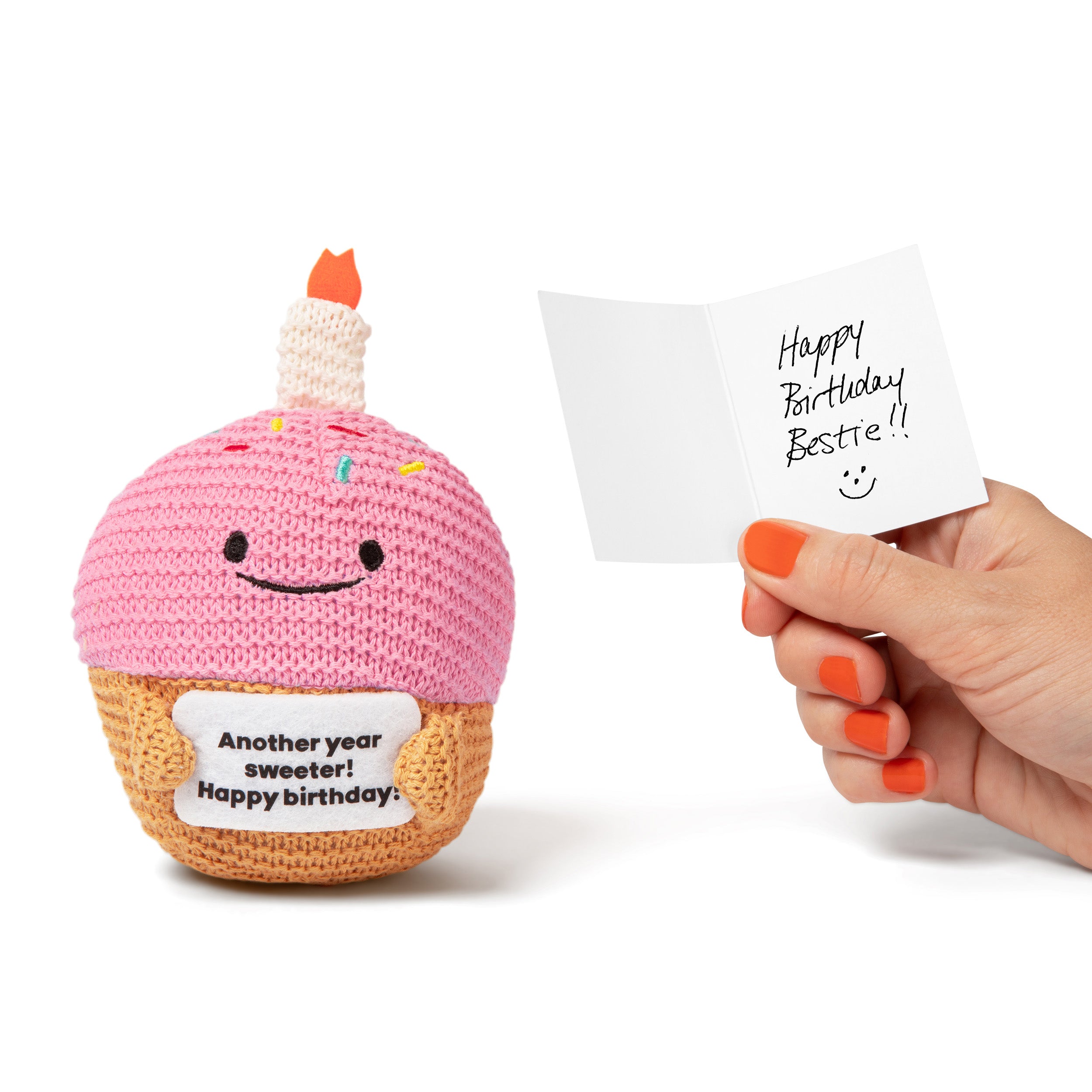 Lil Cheers Birthday Cupcake by Relatable – Crochet Plush with Motivational Sign, Great Birthday Gifts, Birthday Plush, Comfort Gifts & Desk Buddy