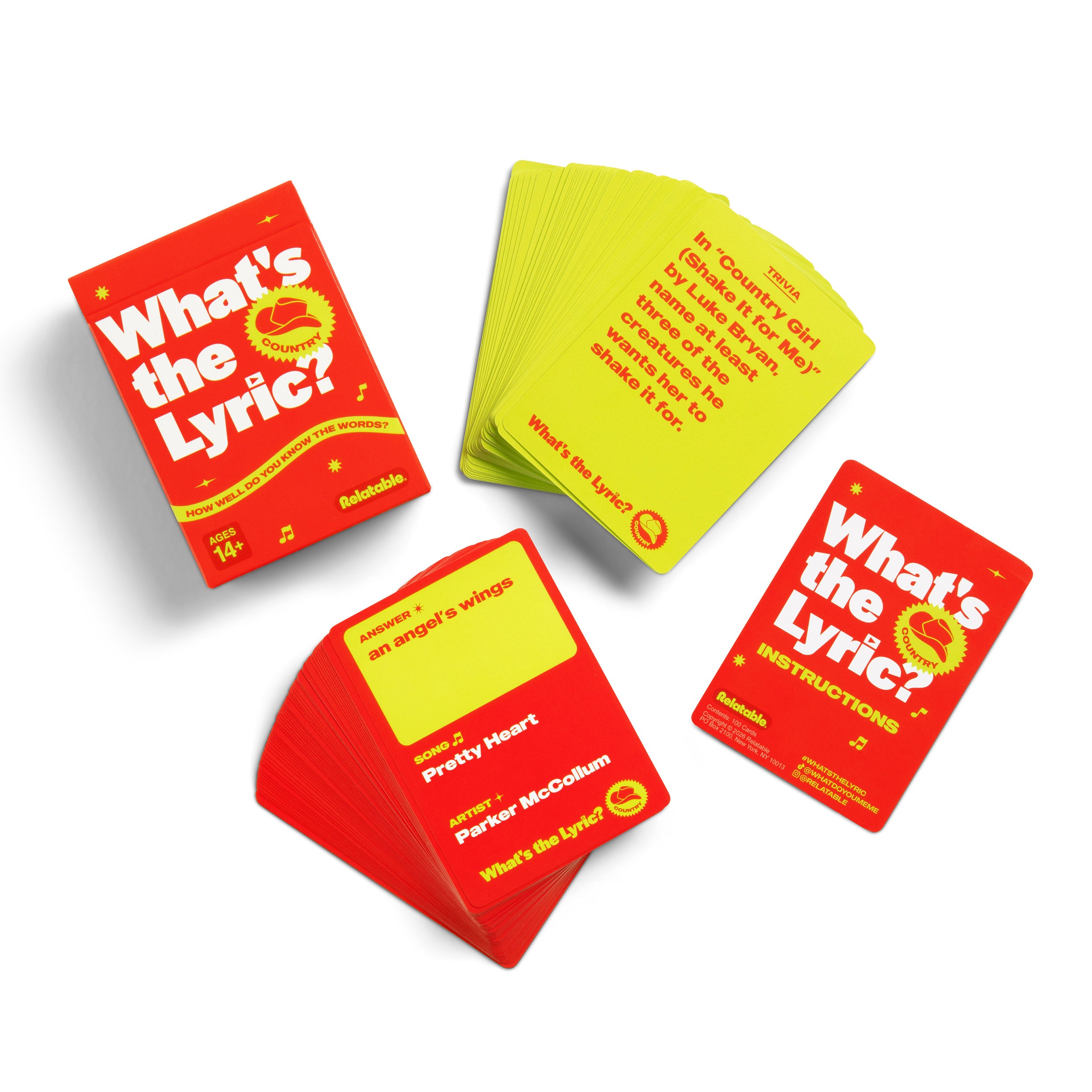 What's The Lyric Country by Relatable - A Country Music Trivia Game and Finish the Lyric Card Game Featuring Classic Country Songs – Includes 100 Cards.