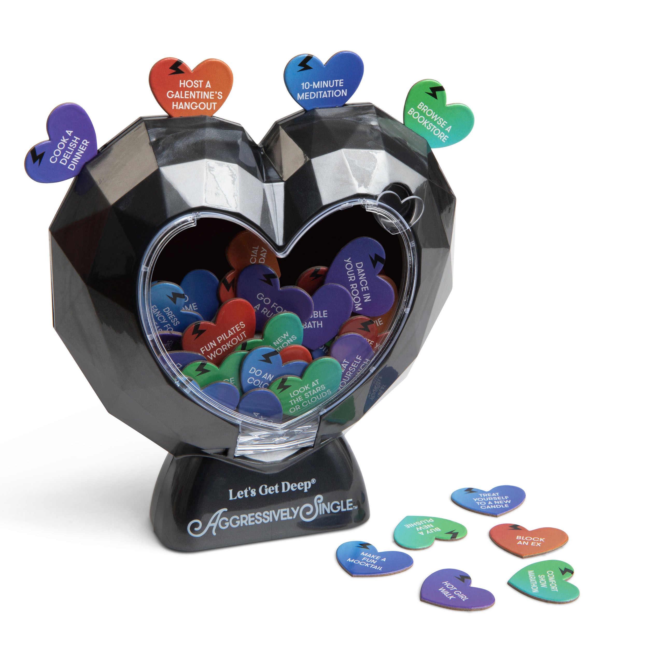 Aggressively Single - The Bold Self-Care Gift for Women, Galentine’s Day, Breakups & Beyond – Includes 50 Self-Love Tokens & Heart Dispenser