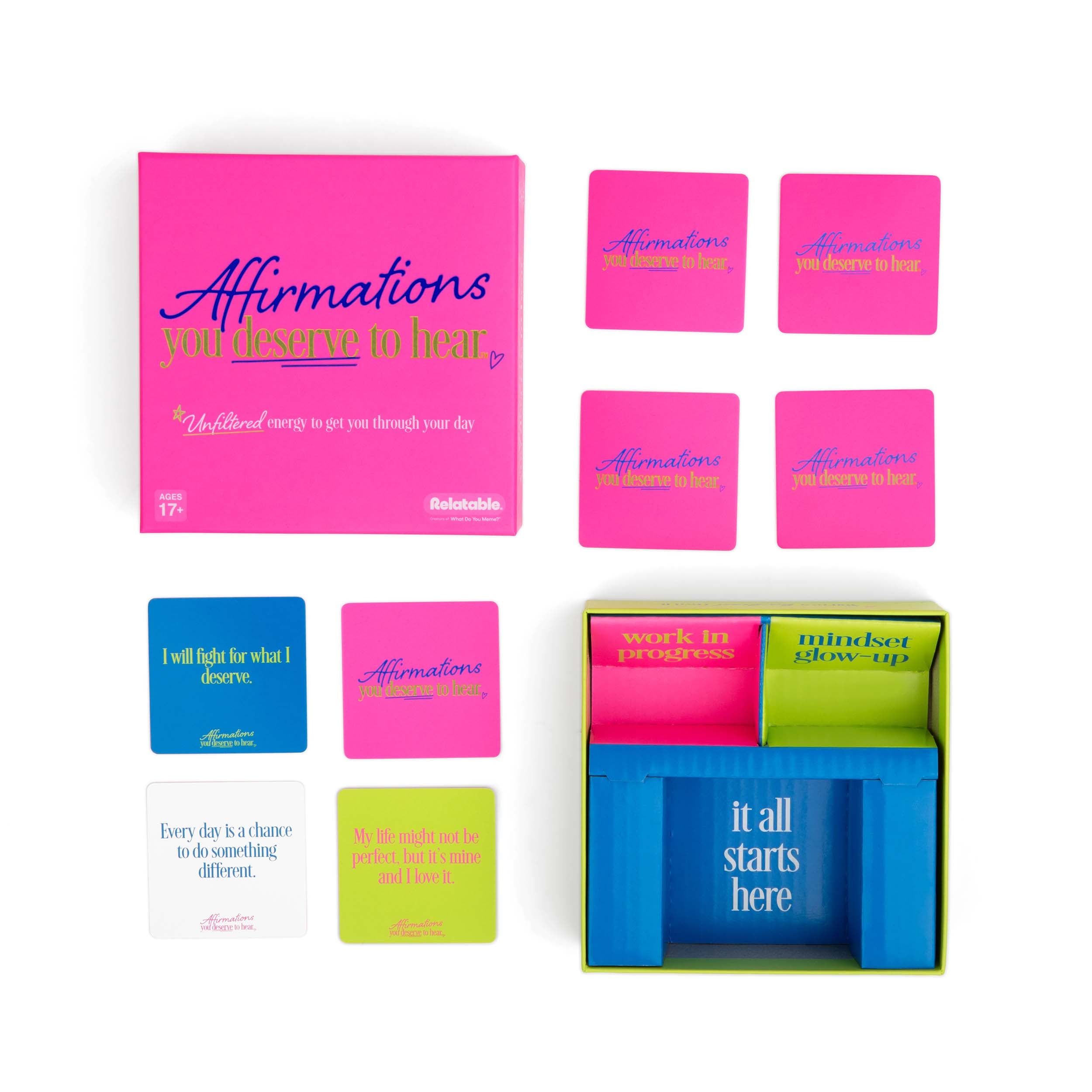 Affirmations You Deserve To Hear by Relatable – Bold Daily Affirmation Cards for Women, Self Care and Motivational Gifts for Her, 100 Confidence-Boosting Cards