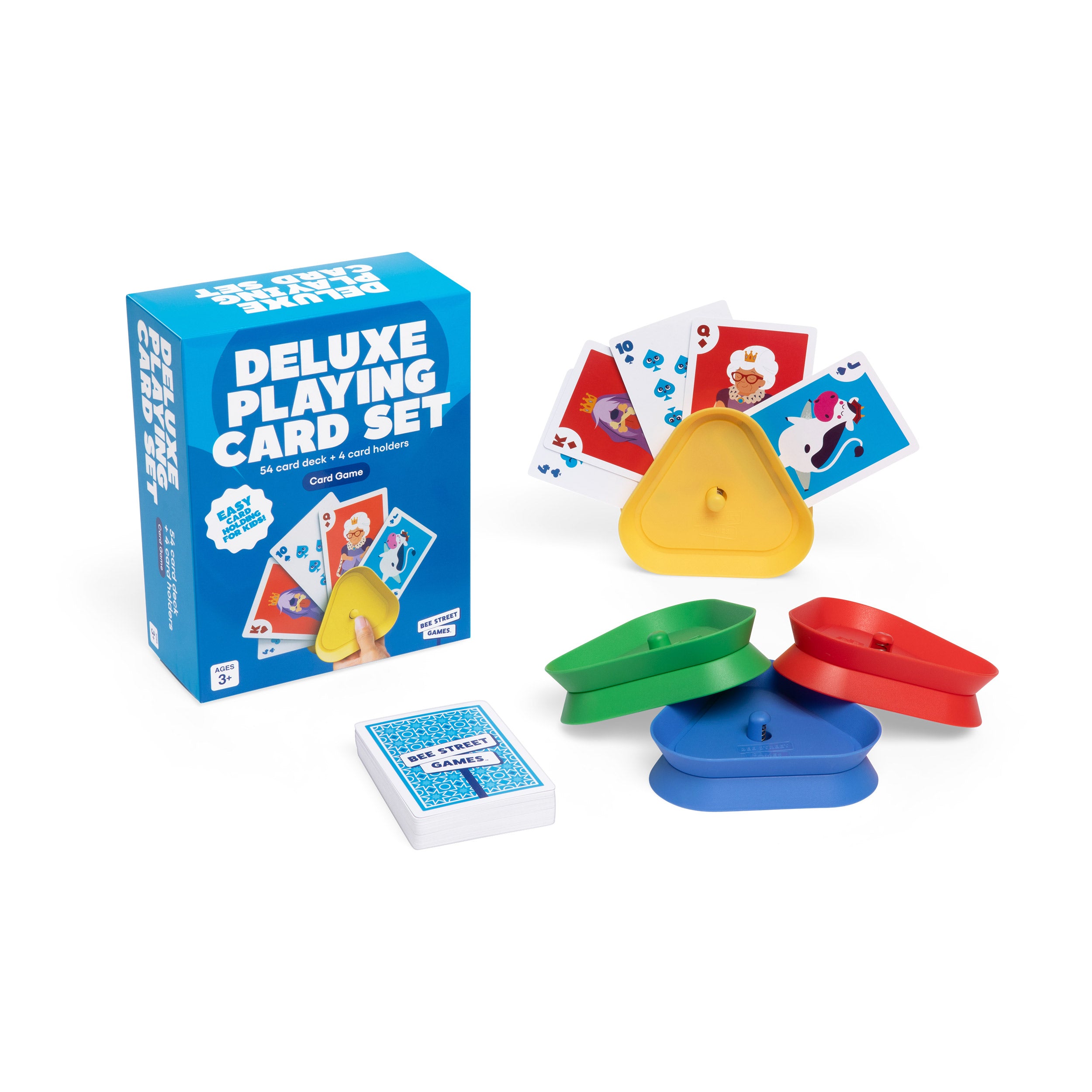 Bee Street Deluxe Playing Card Set With 4 Card Holders and 54 Playing Card Deck - Kids Games Ages 3+