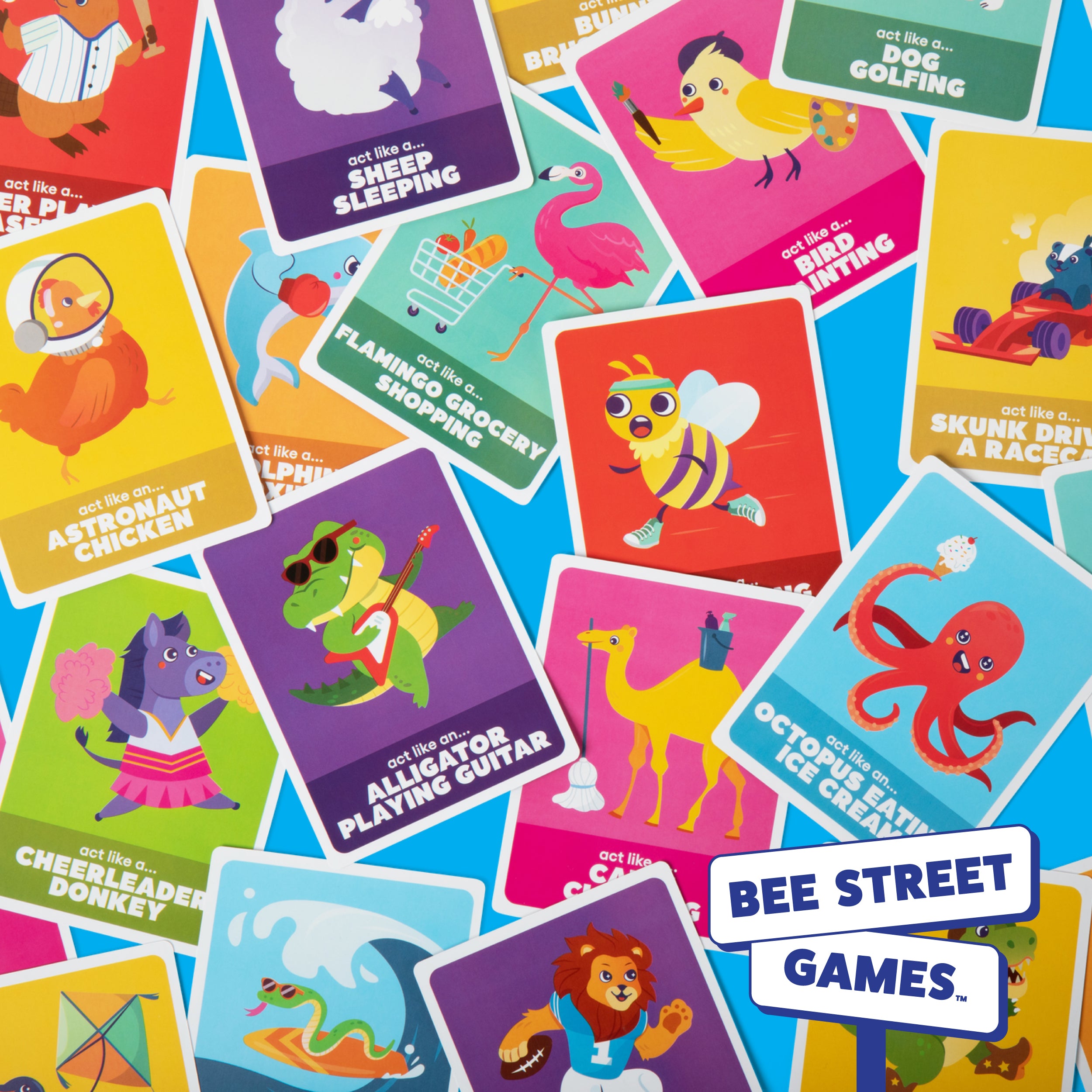 Charades, Party Animal Edition from Bee Street Games, by Relatable – Classic family games reimagined with playful, silly themes. Includes 36 jumbo playing cards.