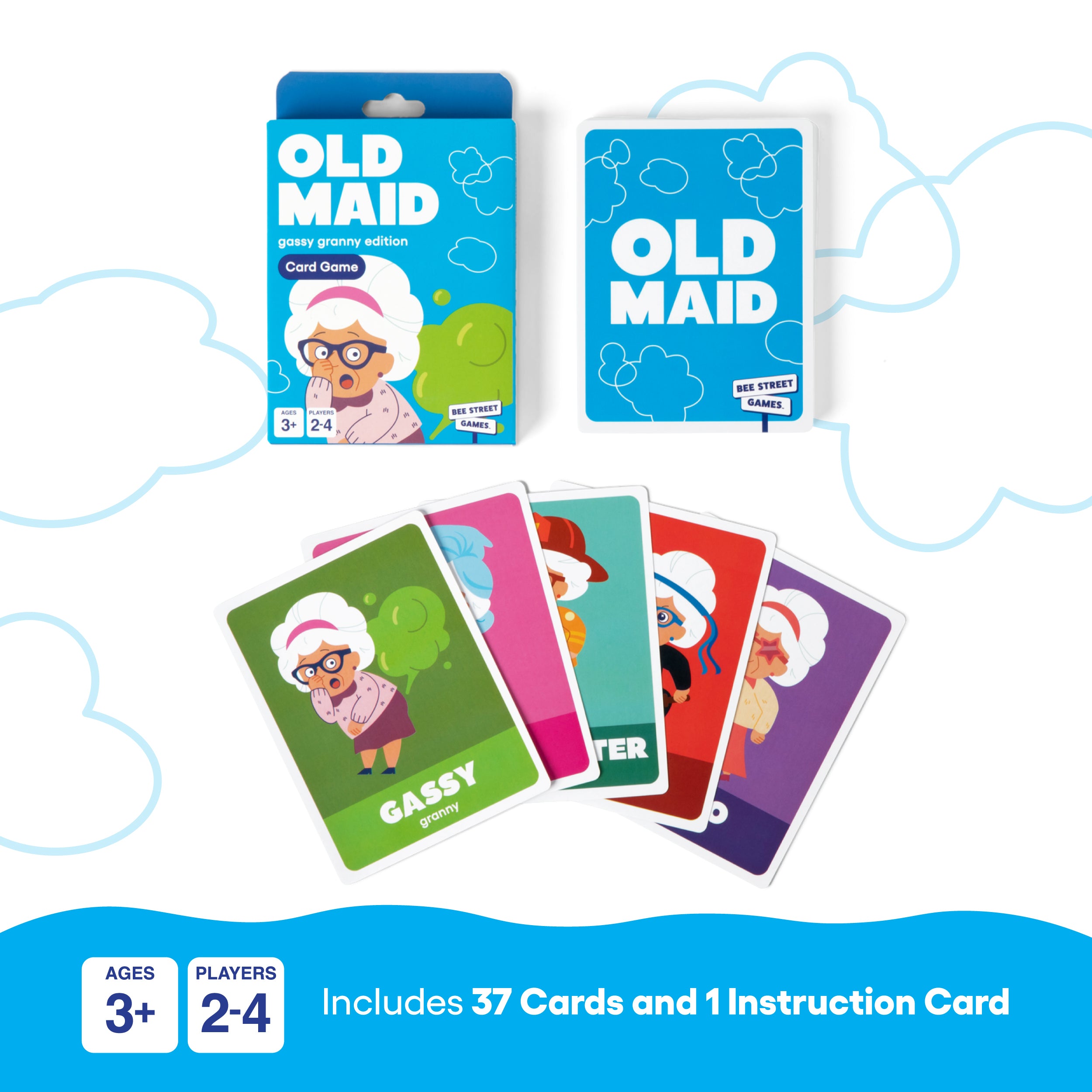Old Maid, The Gassy Granny Edition from Bee Street Games, by Relatable – Classic family games reimagined with playful, silly themes. Includes 37 jumbo playing cards.