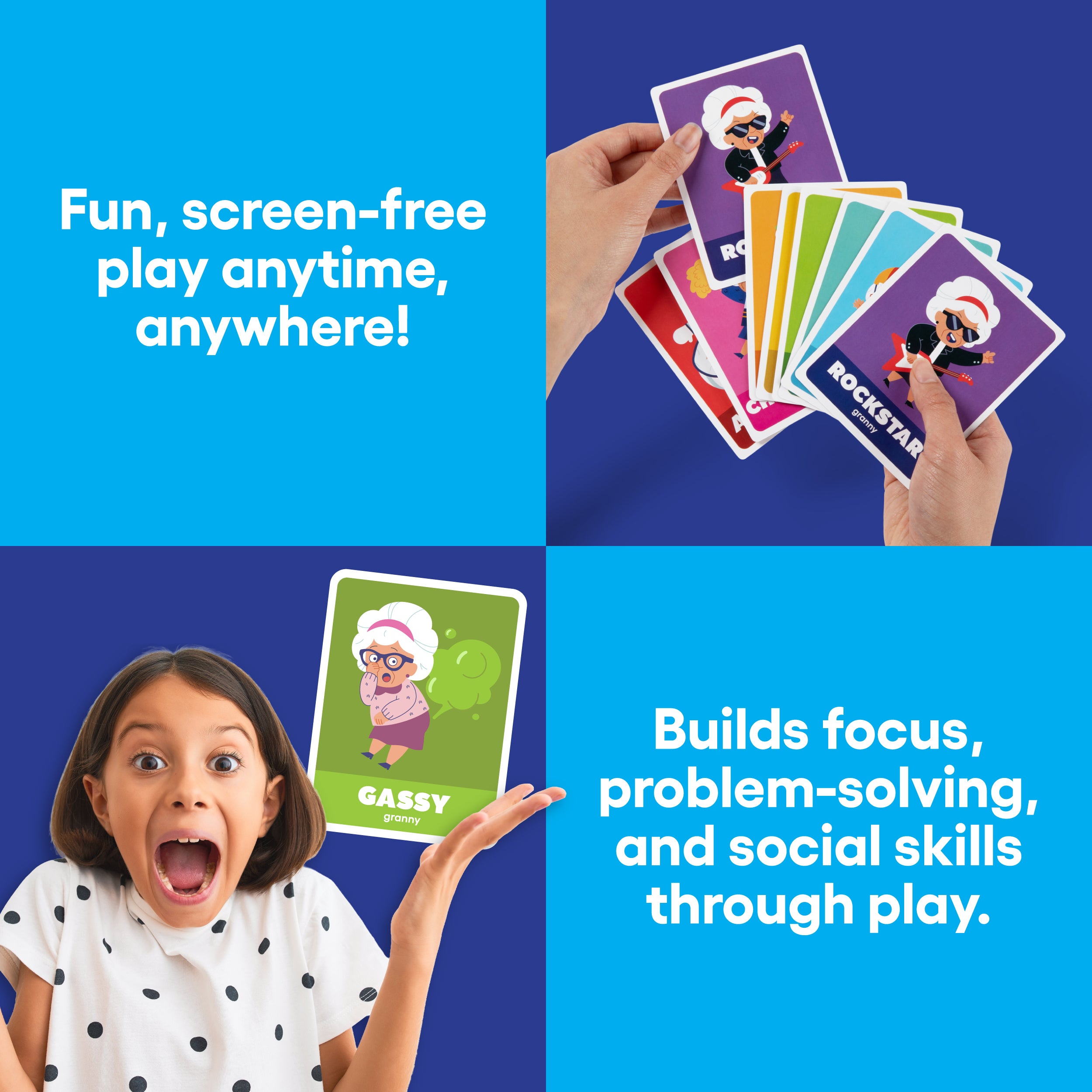 Old Maid, The Gassy Granny Edition from Bee Street Games, by Relatable – Classic family games reimagined with playful, silly themes. Includes 37 jumbo playing cards.