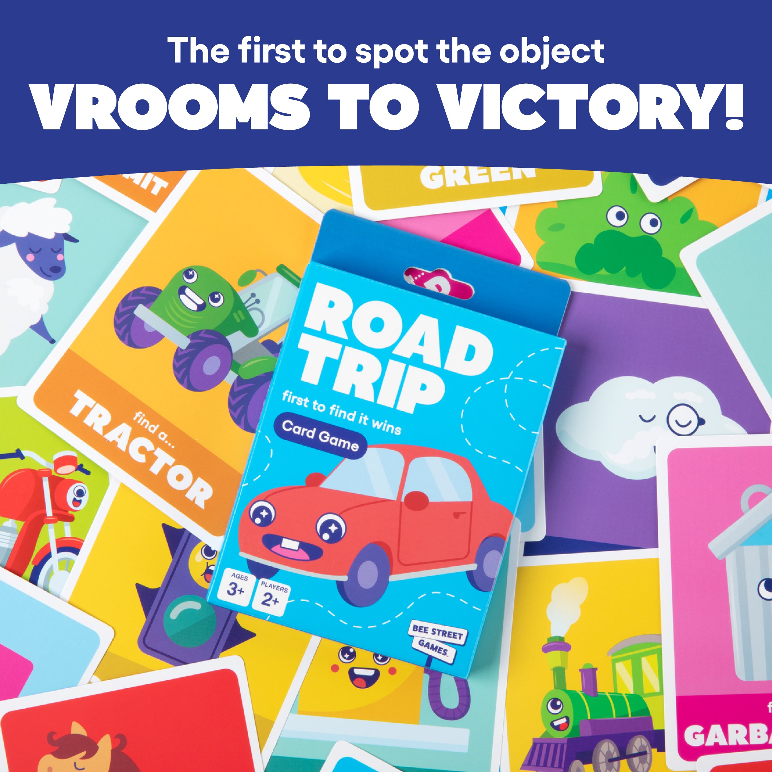 Road Trip from Bee Street Games, by Relatable. Road trip games for kids and family fun on the go. Includes 36 jumbo playing cards.