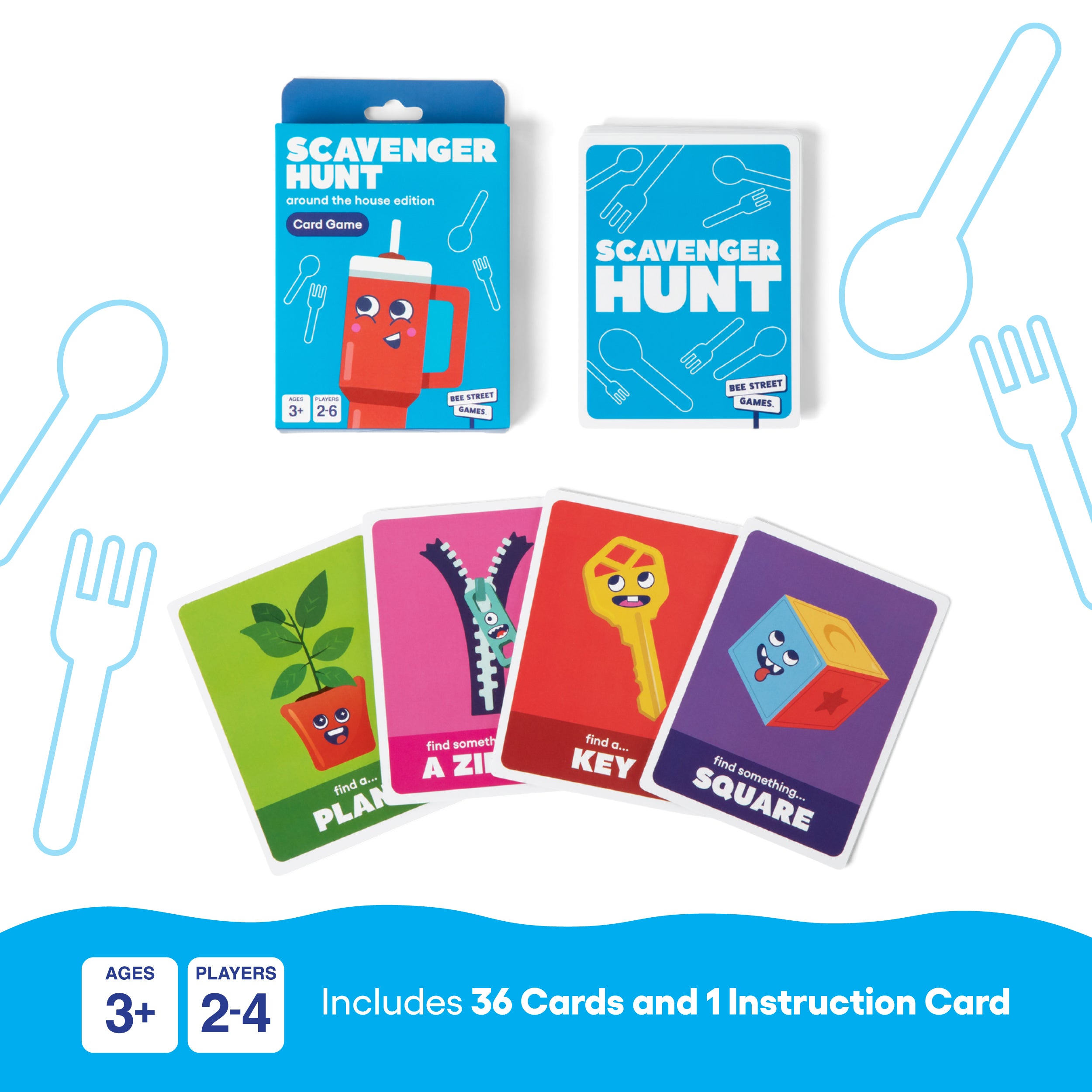 Scavenger Hunt, Around The House Edition from Bee Street Games, by Relatable – Classic family games reimagined with playful, silly themes. Includes 36 jumbo playing cards.