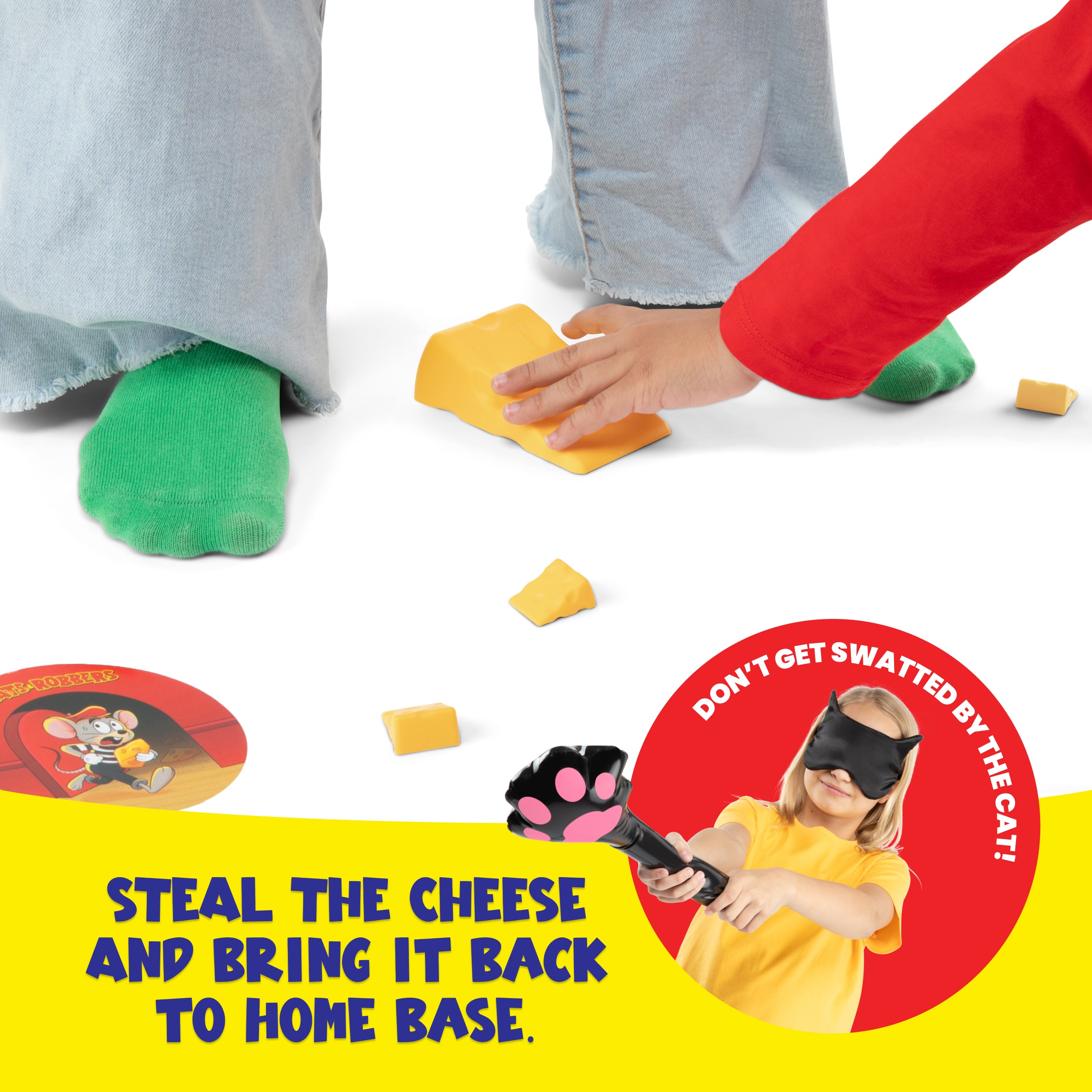 Cats and Robbers by Relatable - Can You Steal the Cheese Without Getting Caught? An Up and Active Family Games and Kids Games Pick - Includes 1 Inflatable Paw, Cheese, Squeaky Mice Feet and More.