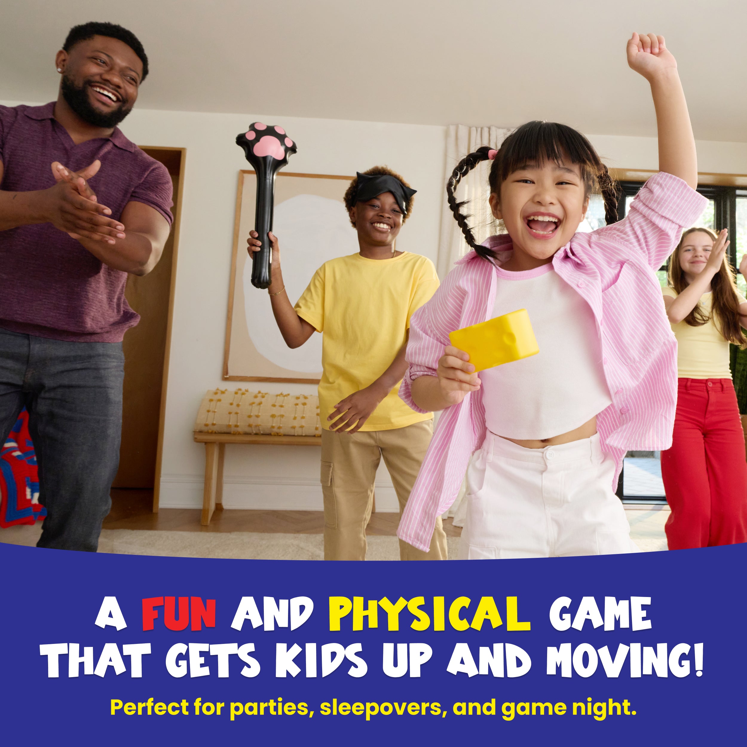 Cats and Robbers by Relatable - Can You Steal the Cheese Without Getting Caught? An Up and Active Family Games and Kids Games Pick - Includes 1 Inflatable Paw, Cheese, Squeaky Mice Feet and More.