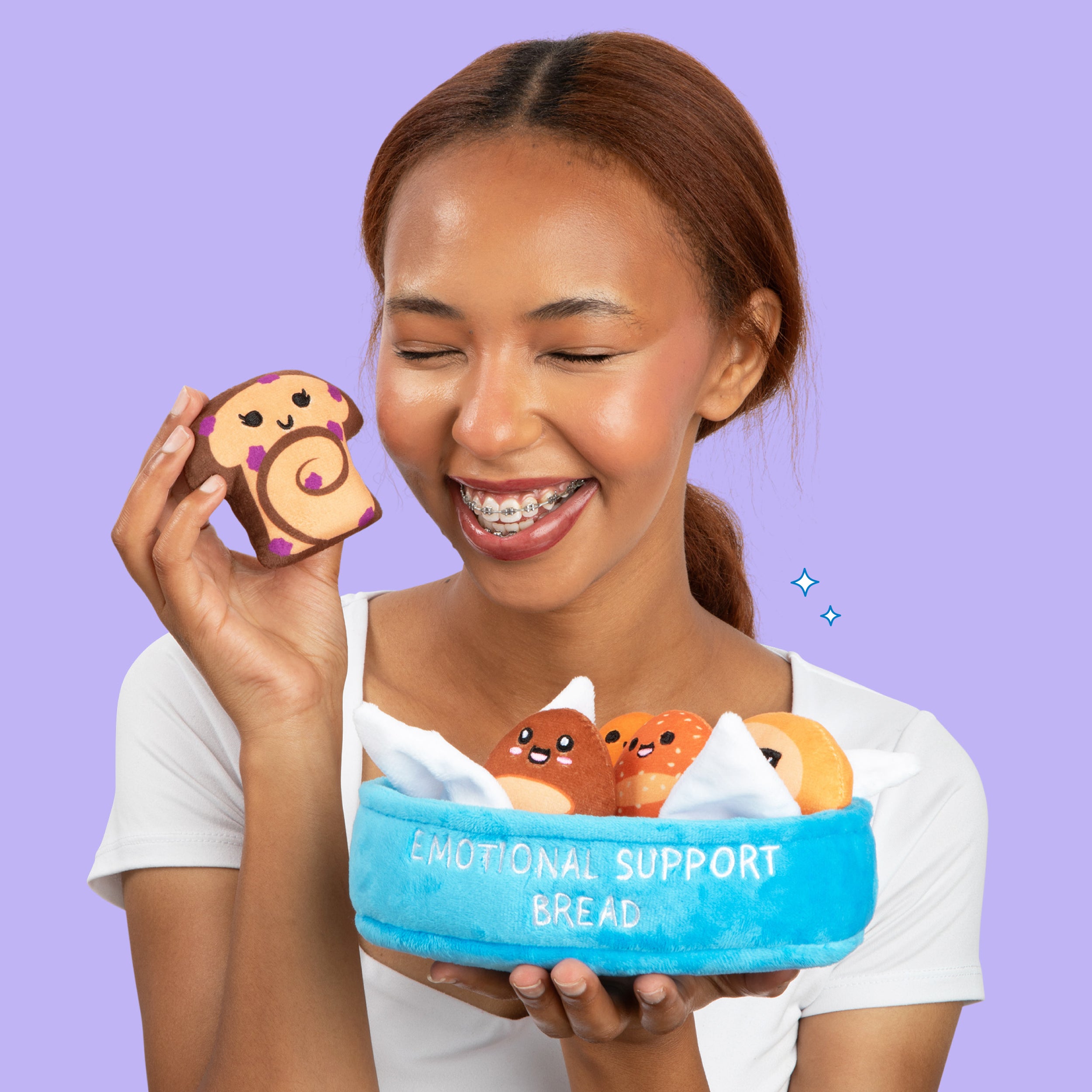 Emotional Support Bread™ by Relatable – Squishy Bread Plush Toys in Basket, Funny Comfort Gifts and Stuffed Animals for All Ages, Includes 5 Soft Bread Plushies
