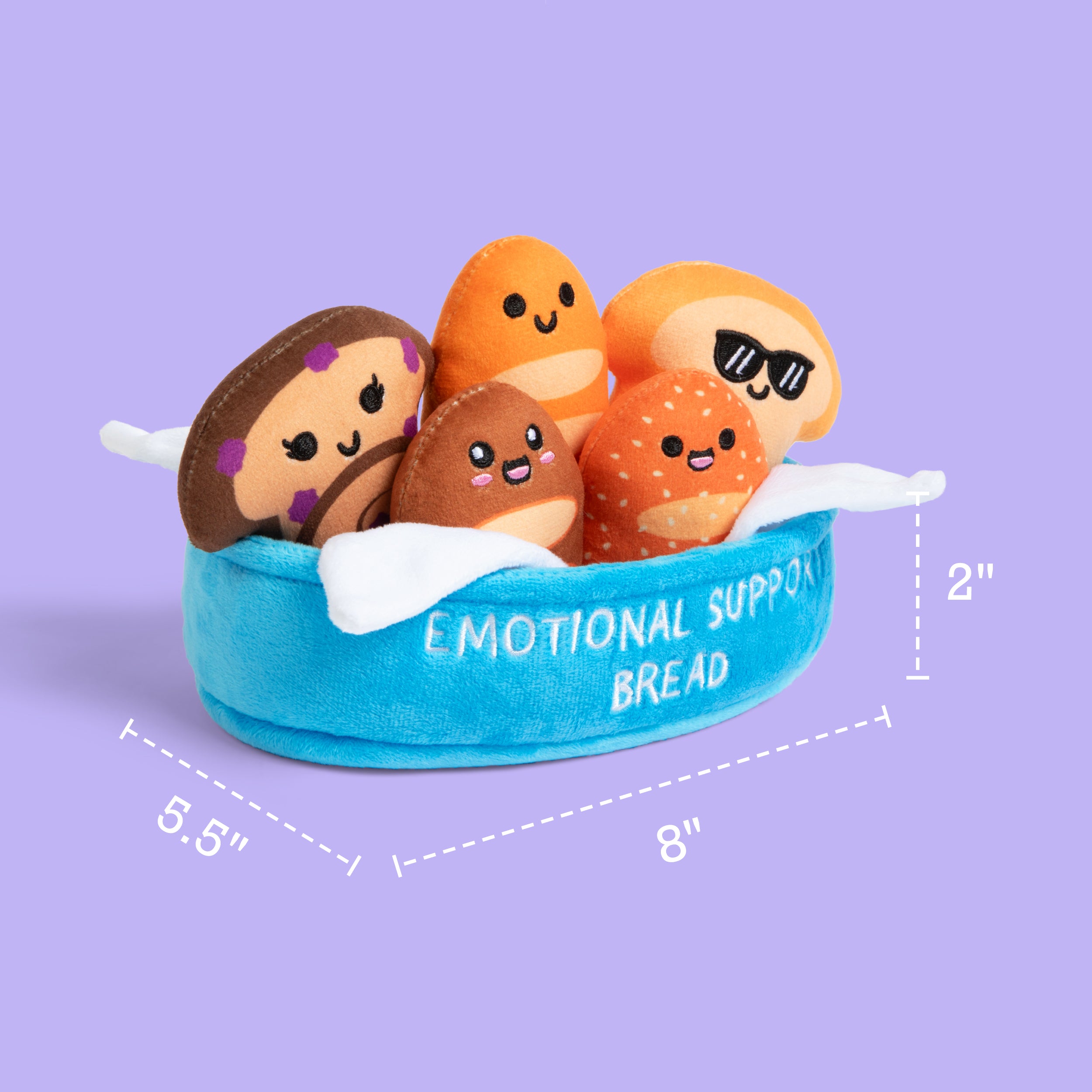 Emotional Support Bread™ by Relatable – Squishy Bread Plush Toys in Basket, Funny Comfort Gifts and Stuffed Animals for All Ages, Includes 5 Soft Bread Plushies