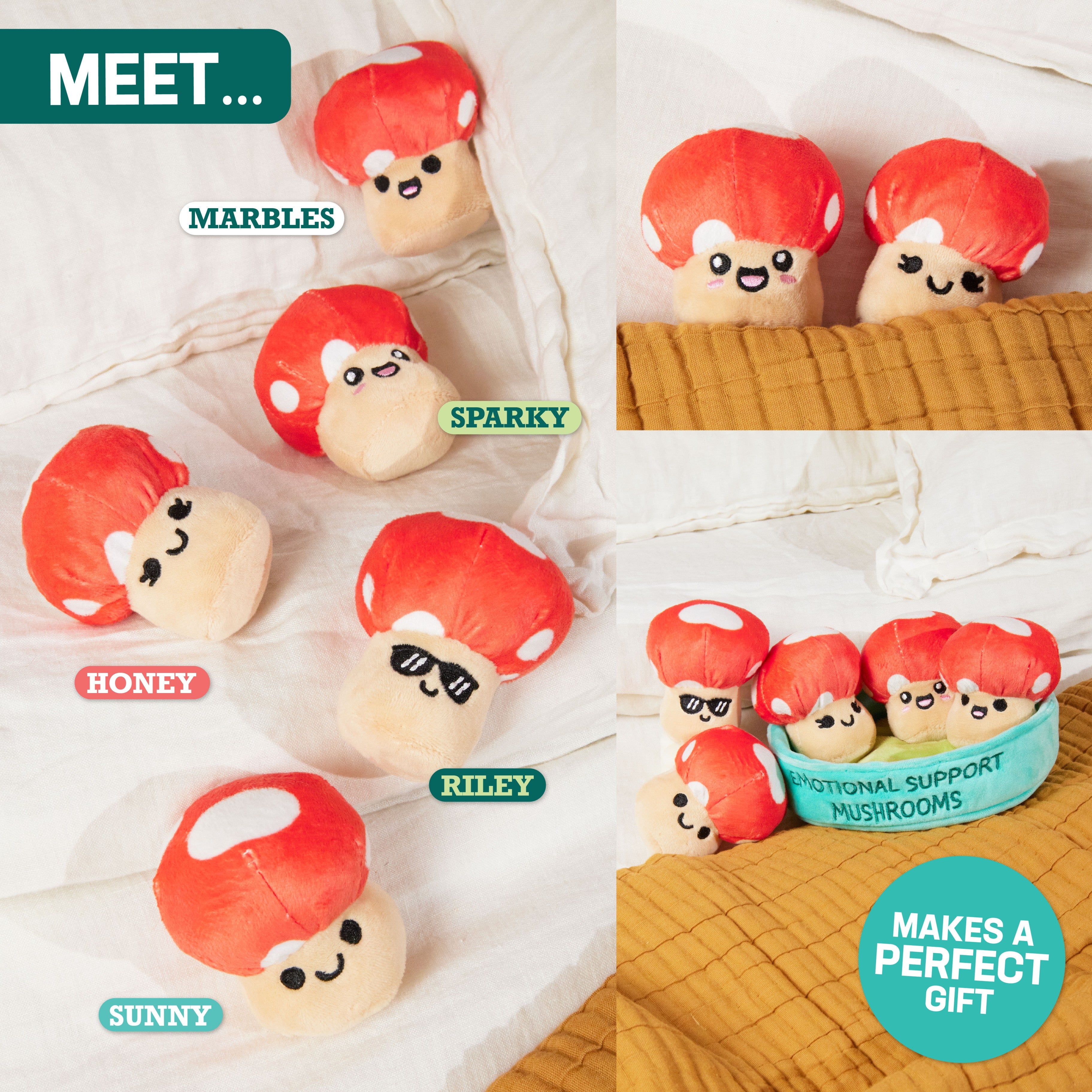 Emotional Support Mushrooms - Cute Plush Fungi Friends