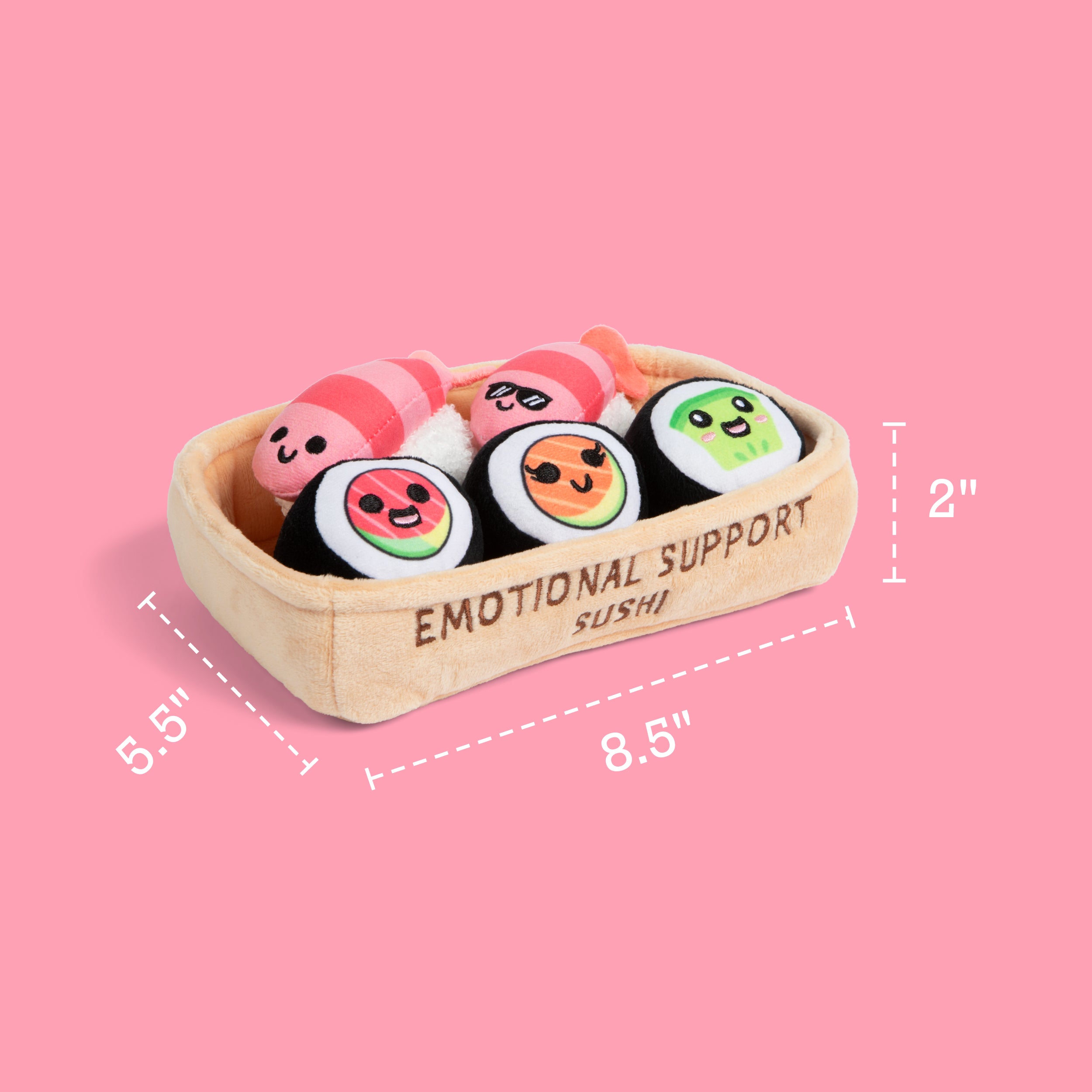 Emotional Support Sushi by Relatable – Cuddly Plush Sushi Toys in Basket, Funny Gifts and Comfort Plushies for All Ages, Includes 5 Plush Rolls