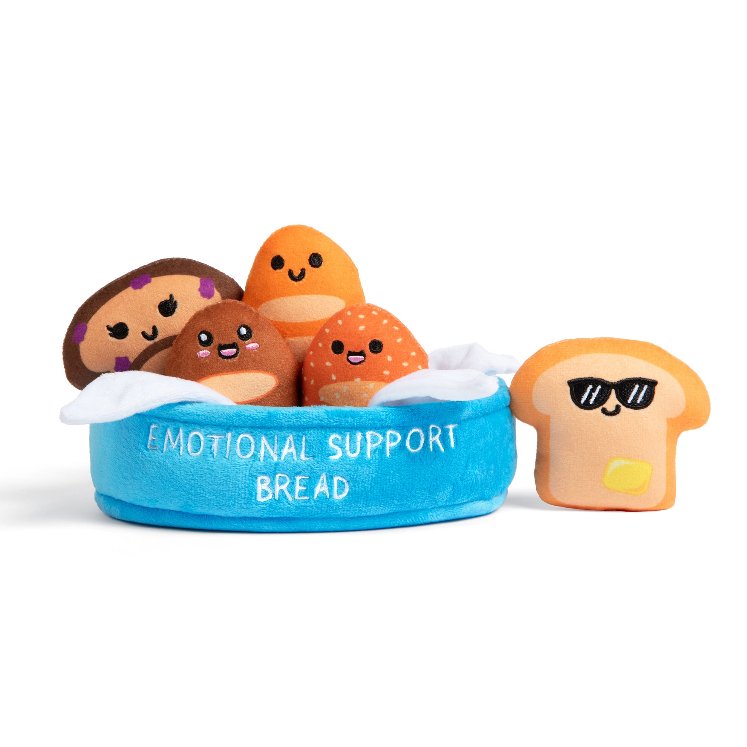 Emotional Support Bread™ by Relatable – Squishy Bread Plush Toys in Basket, Funny Comfort Gifts and Stuffed Animals for All Ages, Includes 5 Soft Bread Plushies