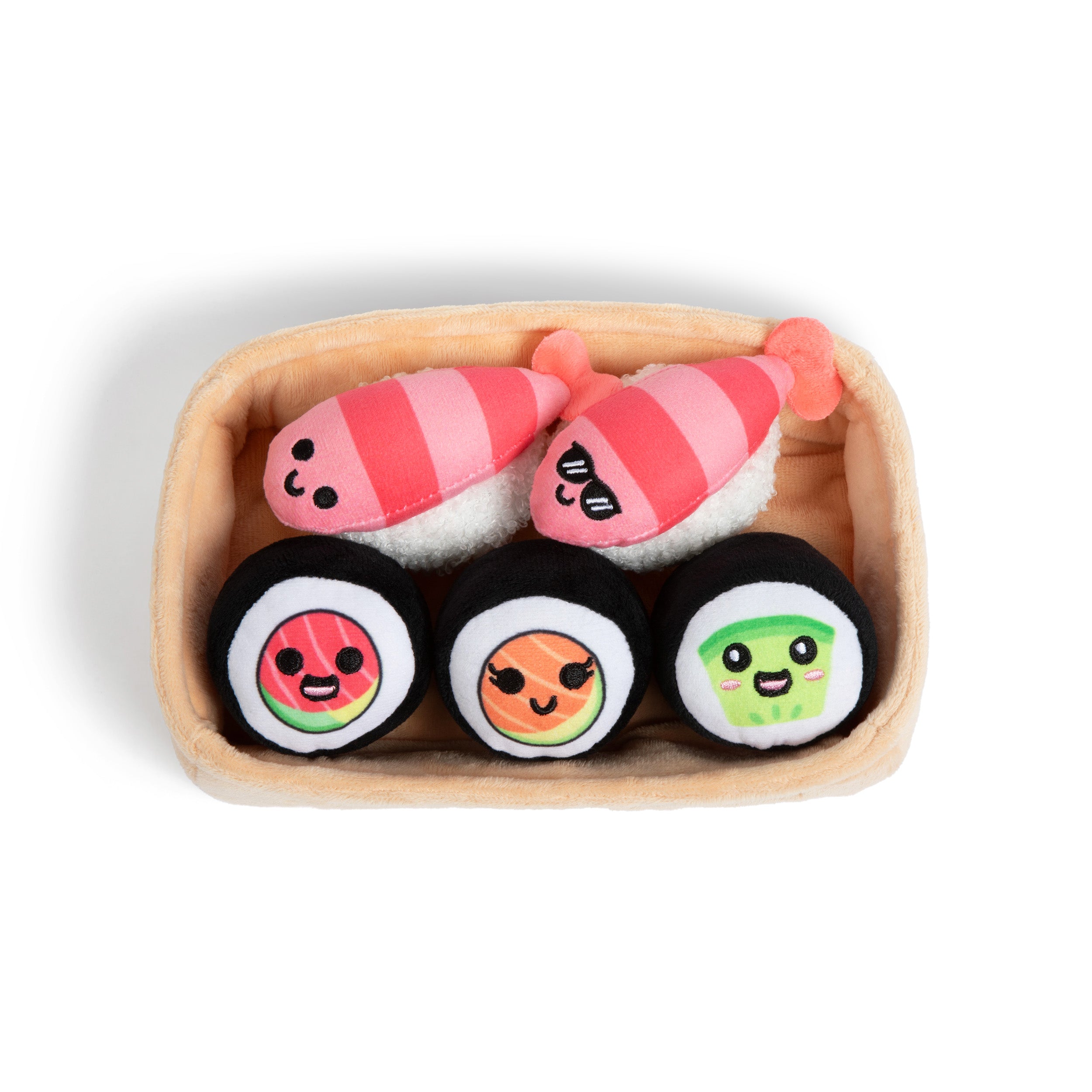 Emotional Support Sushi by Relatable – Cuddly Plush Sushi Toys in Basket, Funny Gifts and Comfort Plushies for All Ages, Includes 5 Plush Rolls