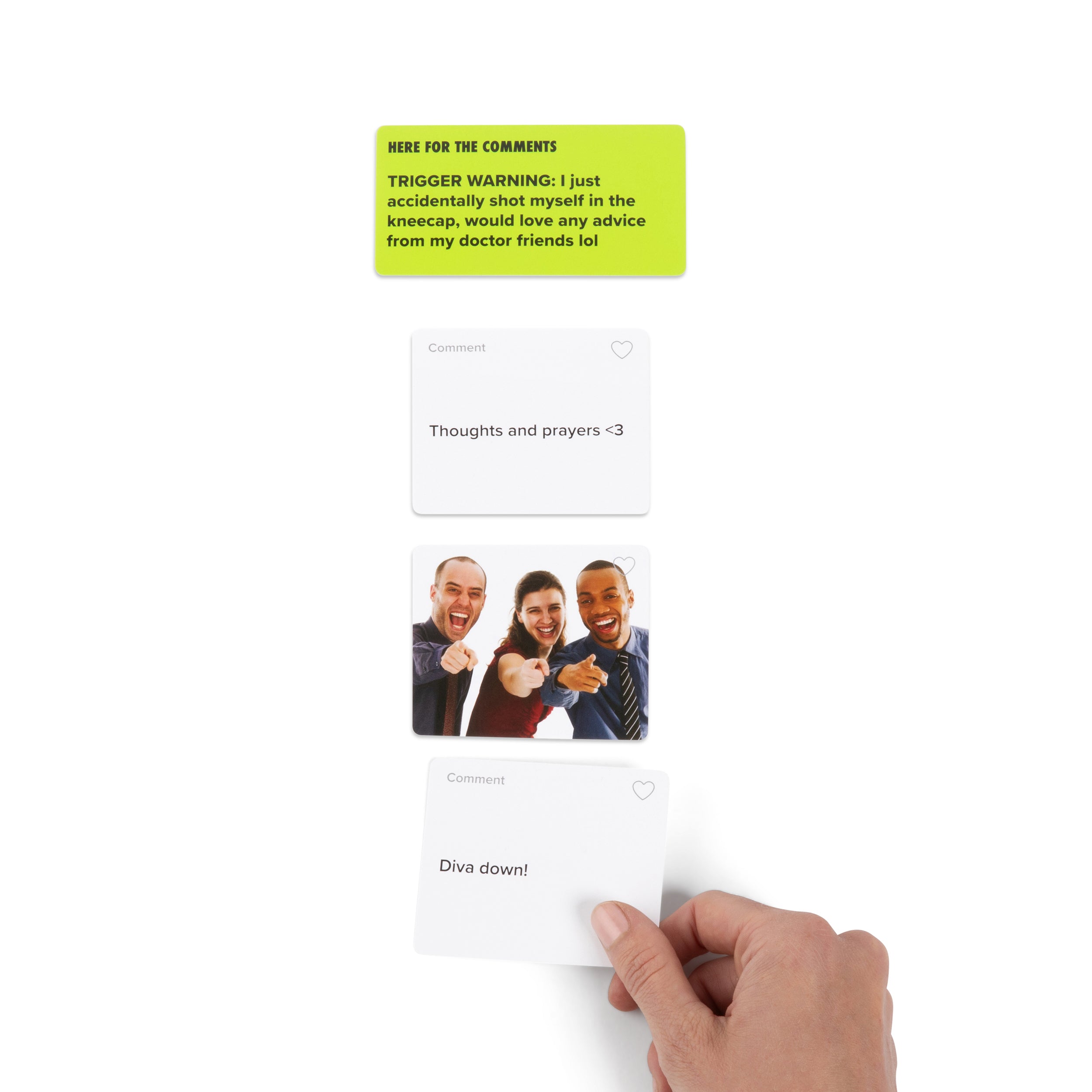 Here For The Comments by Relatable - An Adult Party Game Built on Internet Culture, Funny Party Games for Game Night and Fun Gifts – Includes 100 Status Cards, 240 Comment Cards and 12 Heart Tokens