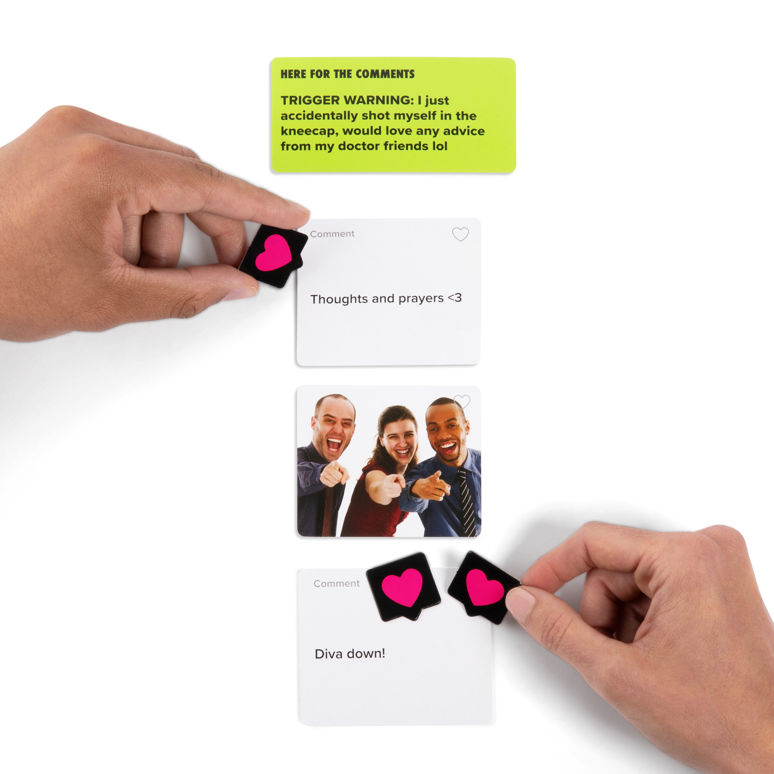 Here For The Comments by Relatable - An Adult Party Game Built on Internet Culture, Funny Party Games for Game Night and Fun Gifts – Includes 100 Status Cards, 240 Comment Cards and 12 Heart Tokens