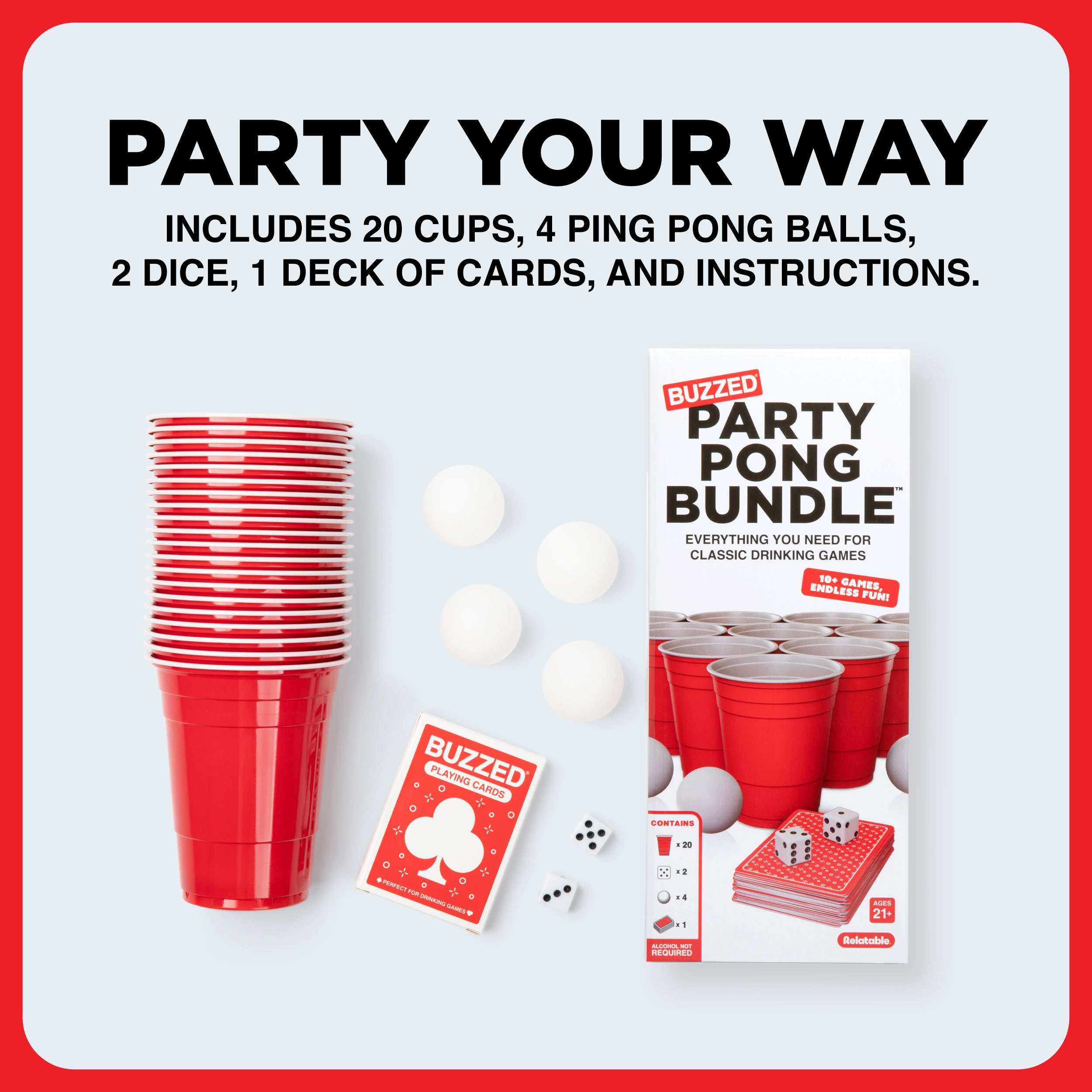 Buzzed Party Pong Bundle Drinking Kit – For An Epic Game Night
