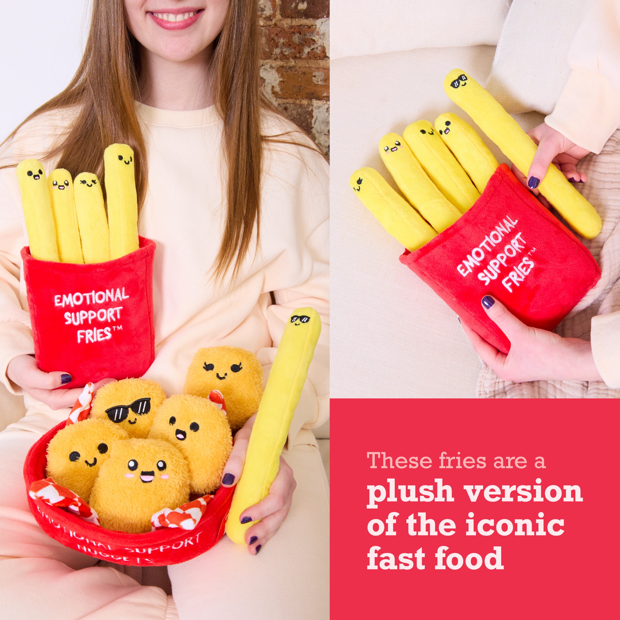 Emotional Support Fries - Squishy Plush Toys, Soft and Cuddly Comfort Pals
