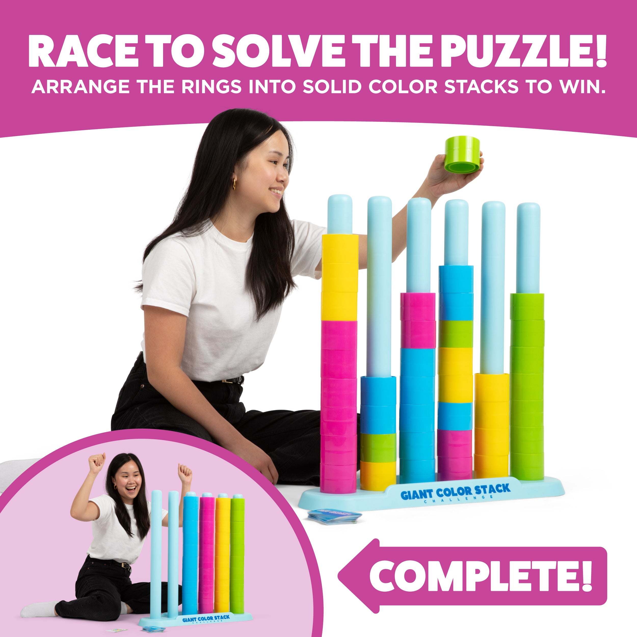 Giant Color Stack Challenge by Relatable – Jumbo Puzzle Game with 50 Logic Challenges, Strategy Game for Kids & Adults, Outdoor Yard Game, Ages 6+