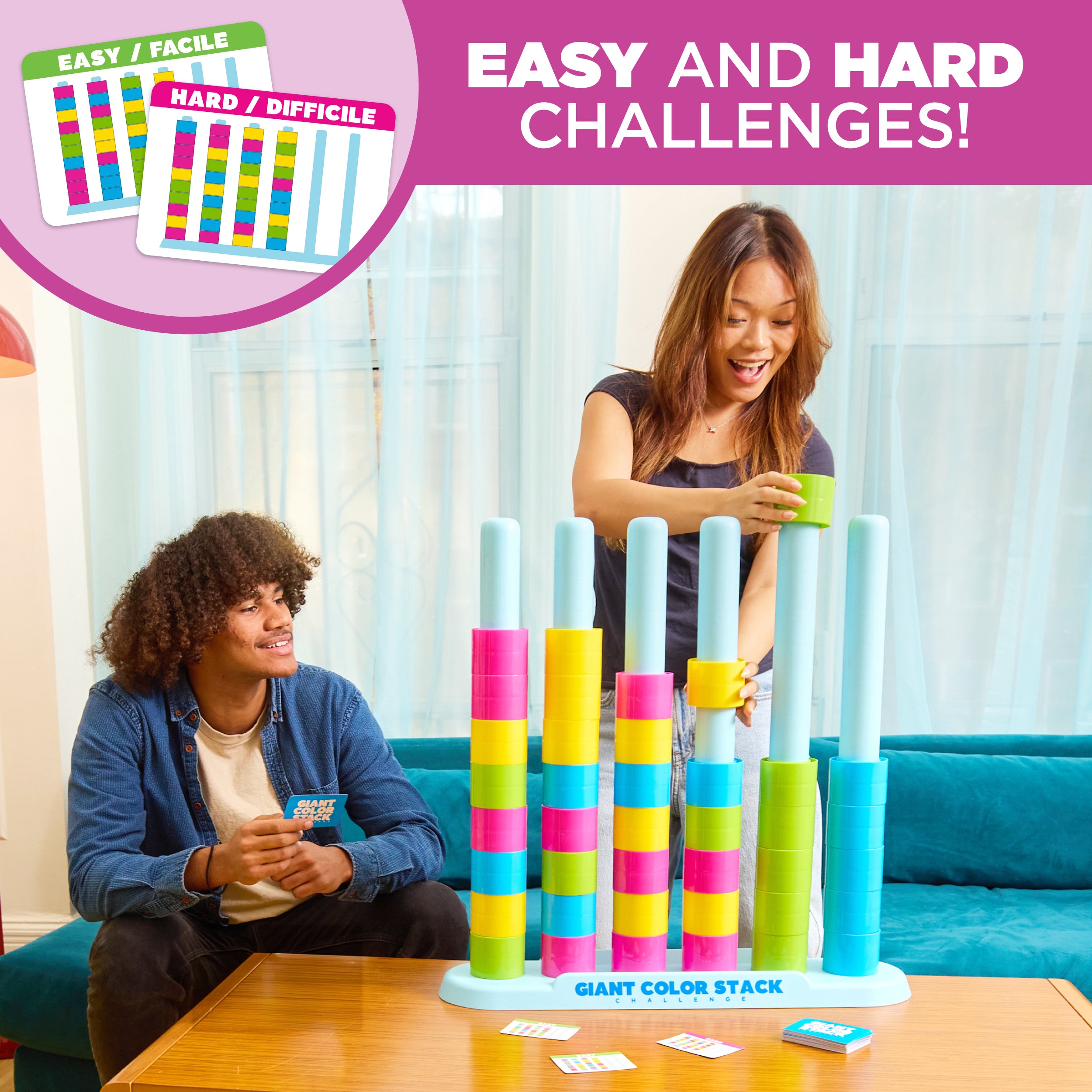 Giant Color Stack Challenge by Relatable – Jumbo Puzzle Game with 50 Logic Challenges, Strategy Game for Kids & Adults, Outdoor Yard Game, Ages 6+