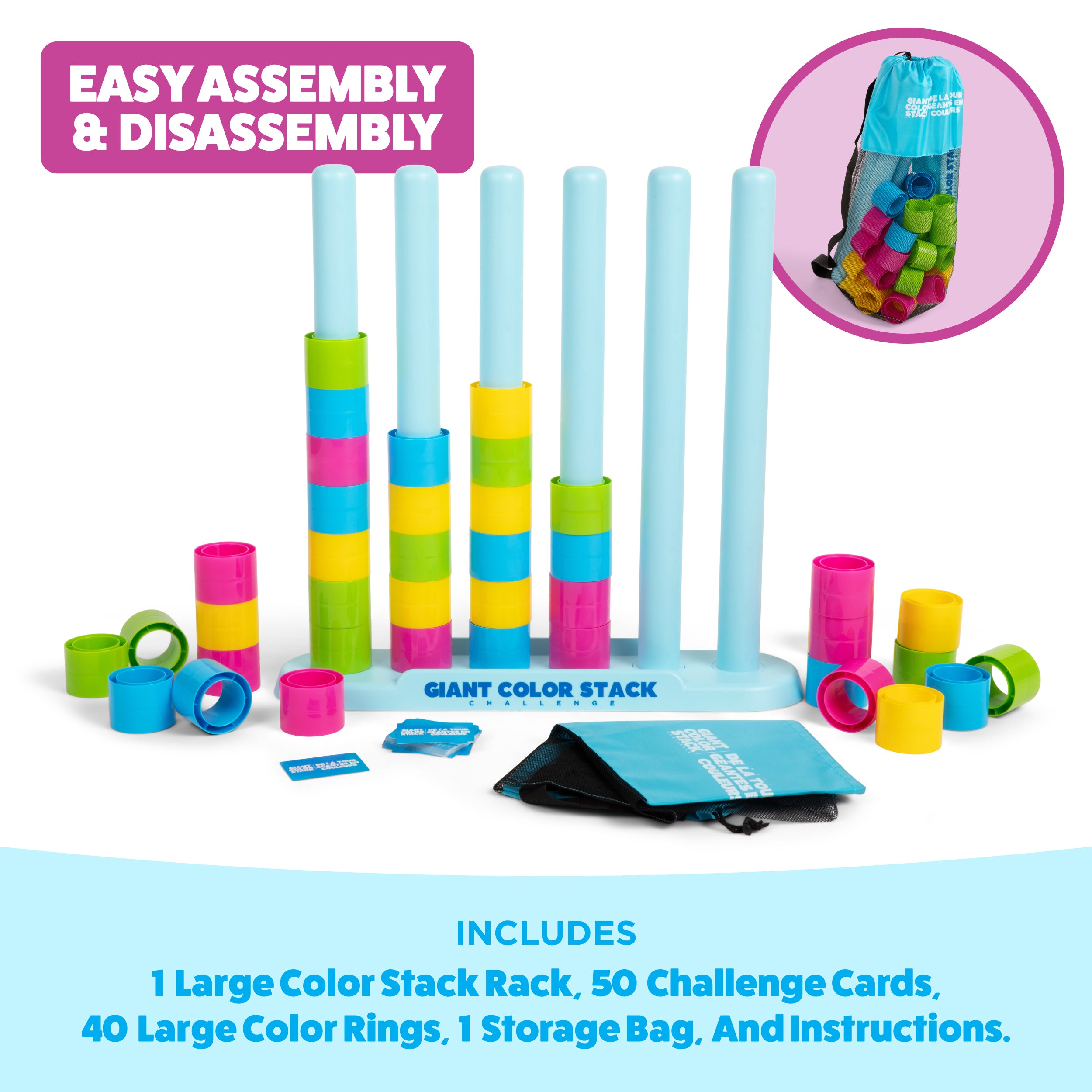 Giant Color Stack Challenge by Relatable – Jumbo Puzzle Game with 50 Logic Challenges, Strategy Game for Kids & Adults, Outdoor Yard Game, Ages 6+