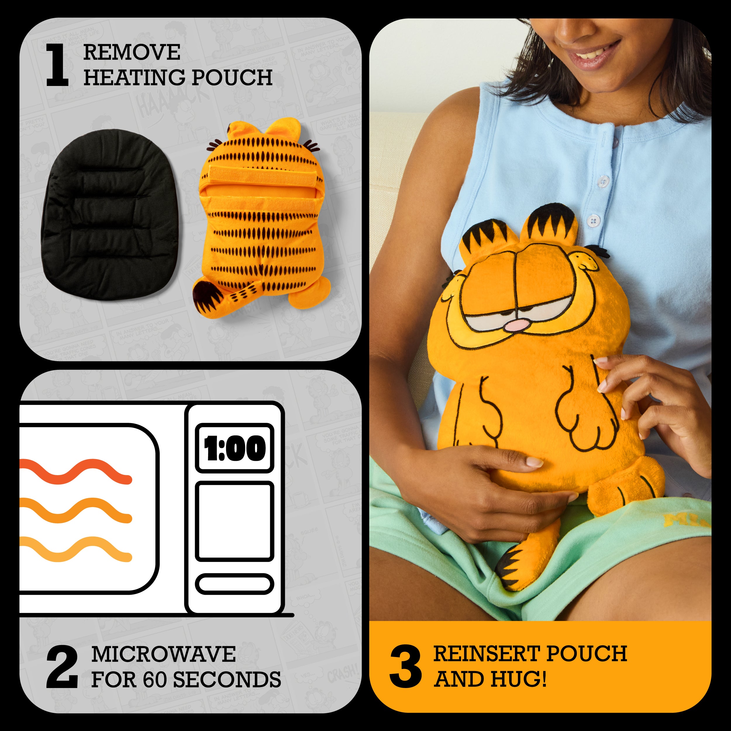 Happy Helpers Garfield™ By Relatable - Cozy Comfort That's Anything But Boring, Get Relief with This Plush Heating Pad for Period Cramps and Body Pain - Includes 1 Microwavable Garfield Heating Pad
