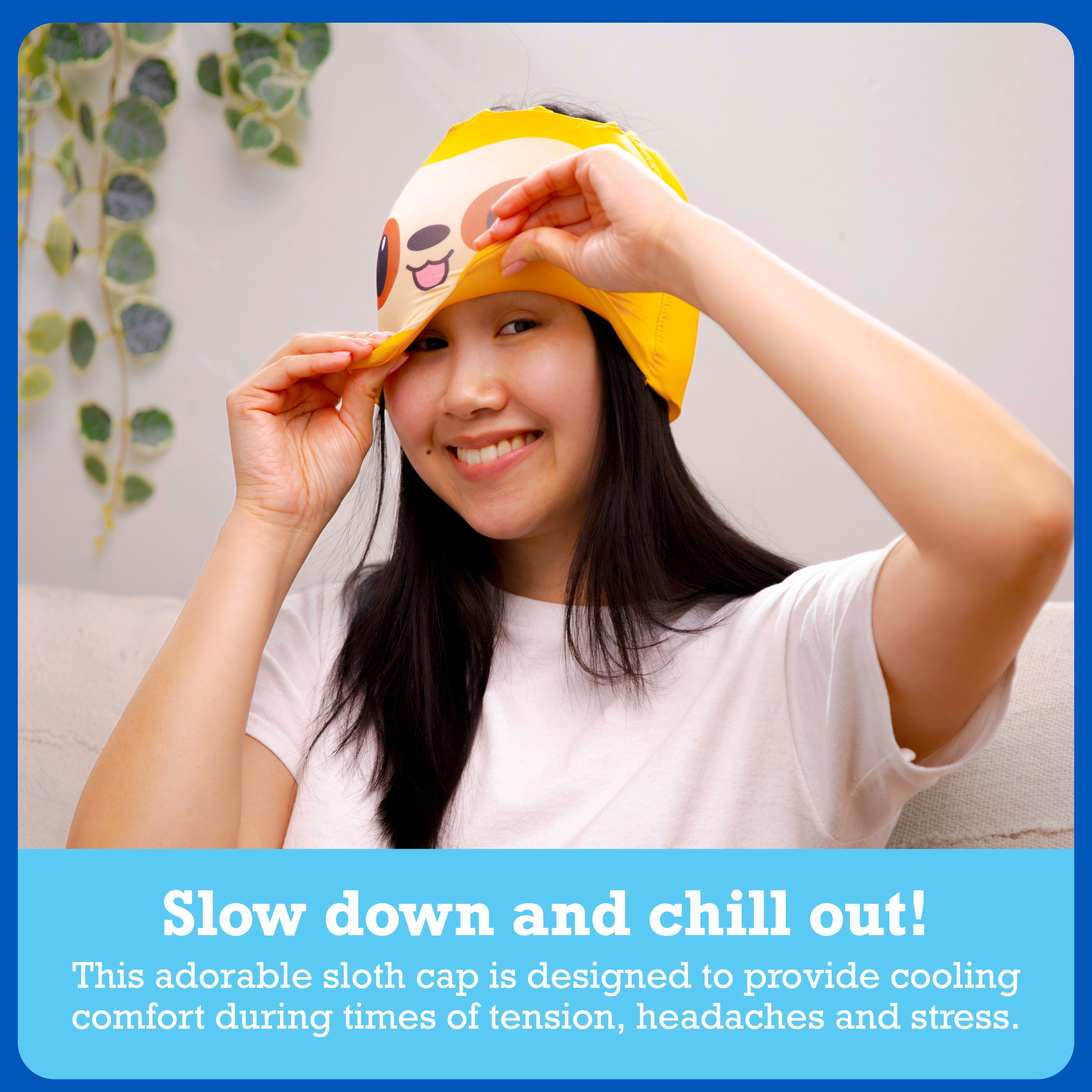 Happy Helpers Sloth Cooling Headache Cap by Relatable, Perfect for Soothing Support During Headaches, Hangovers, Post Workout Recovery, Stress Support and Cooling Support, Includes 1 Cooling Cap