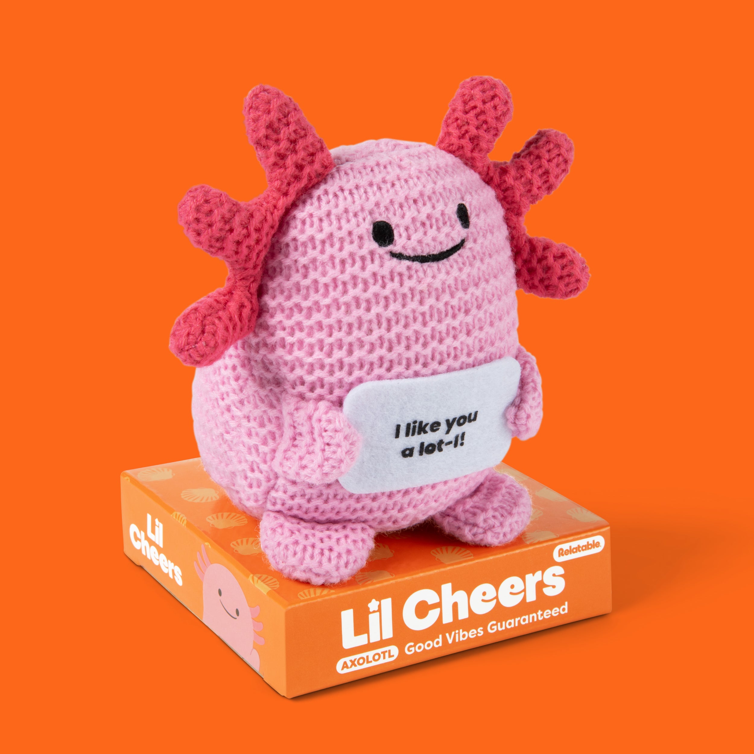 Lil Cheers Axolotl by Relatable – Motivational Crochet Plush, Cute Gift for Easter Baskets, Desk Decor
