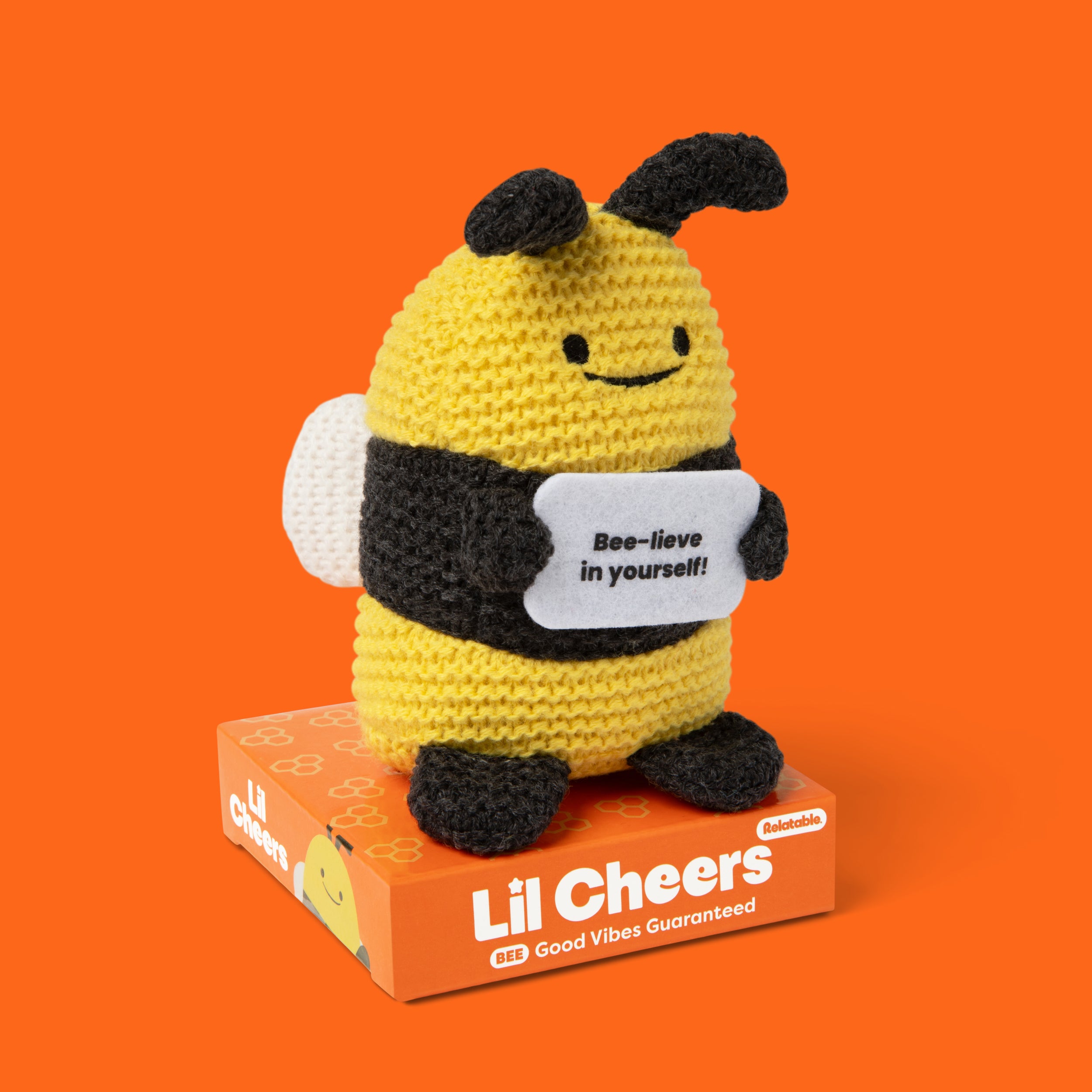 Lil Cheers Bee by Relatable – Motivational Crochet Plush for Easter Baskets, Cute Desk Decor & Feel-Good Gift for Kids & Adults