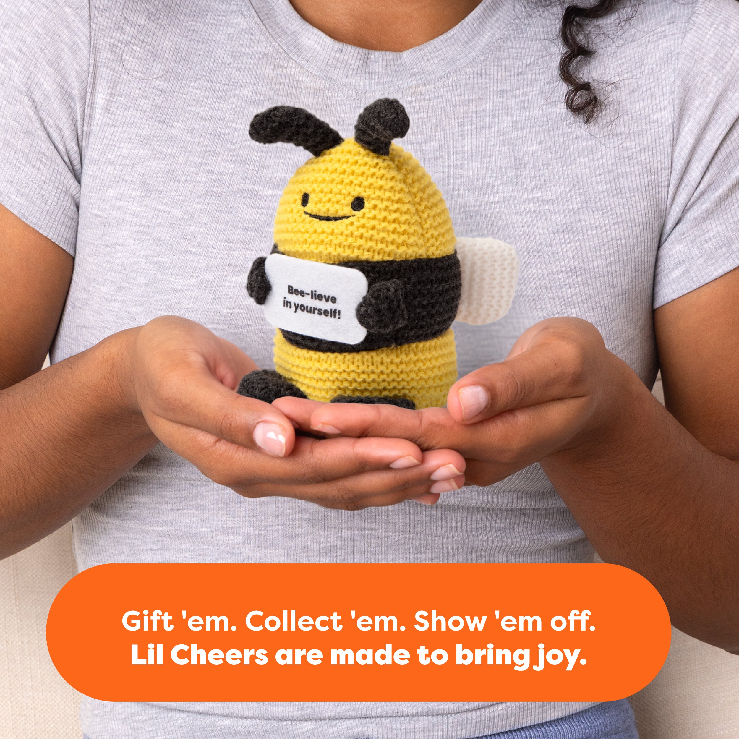 Lil Cheers Bee by Relatable – Motivational Crochet Plush for Easter Baskets, Cute Desk Decor & Feel-Good Gift for Kids & Adults