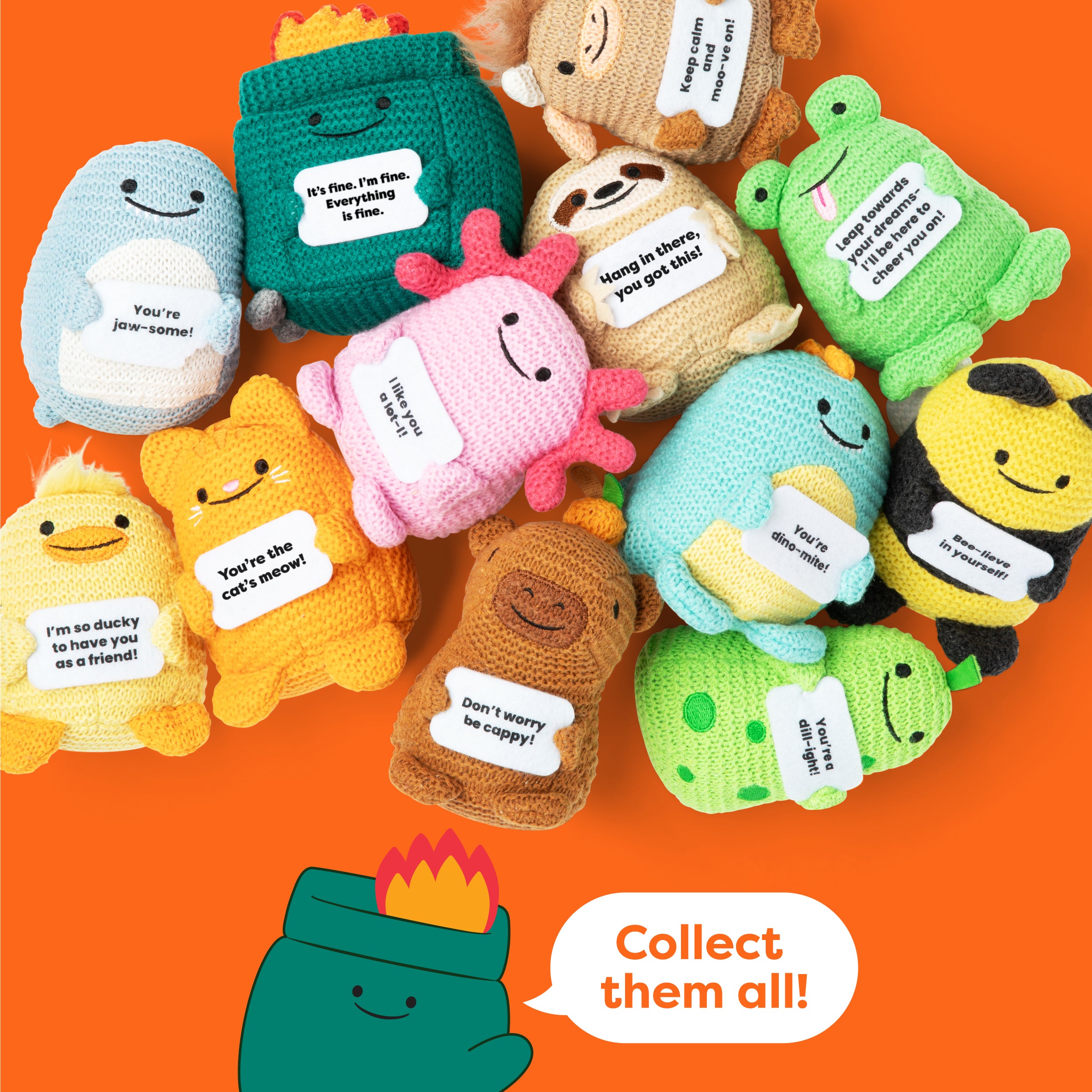 Lil Cheers Dumpster by Relatable – Funny Crochet Plush with Motivational Sign, Uplifting Gift & Desk Decor