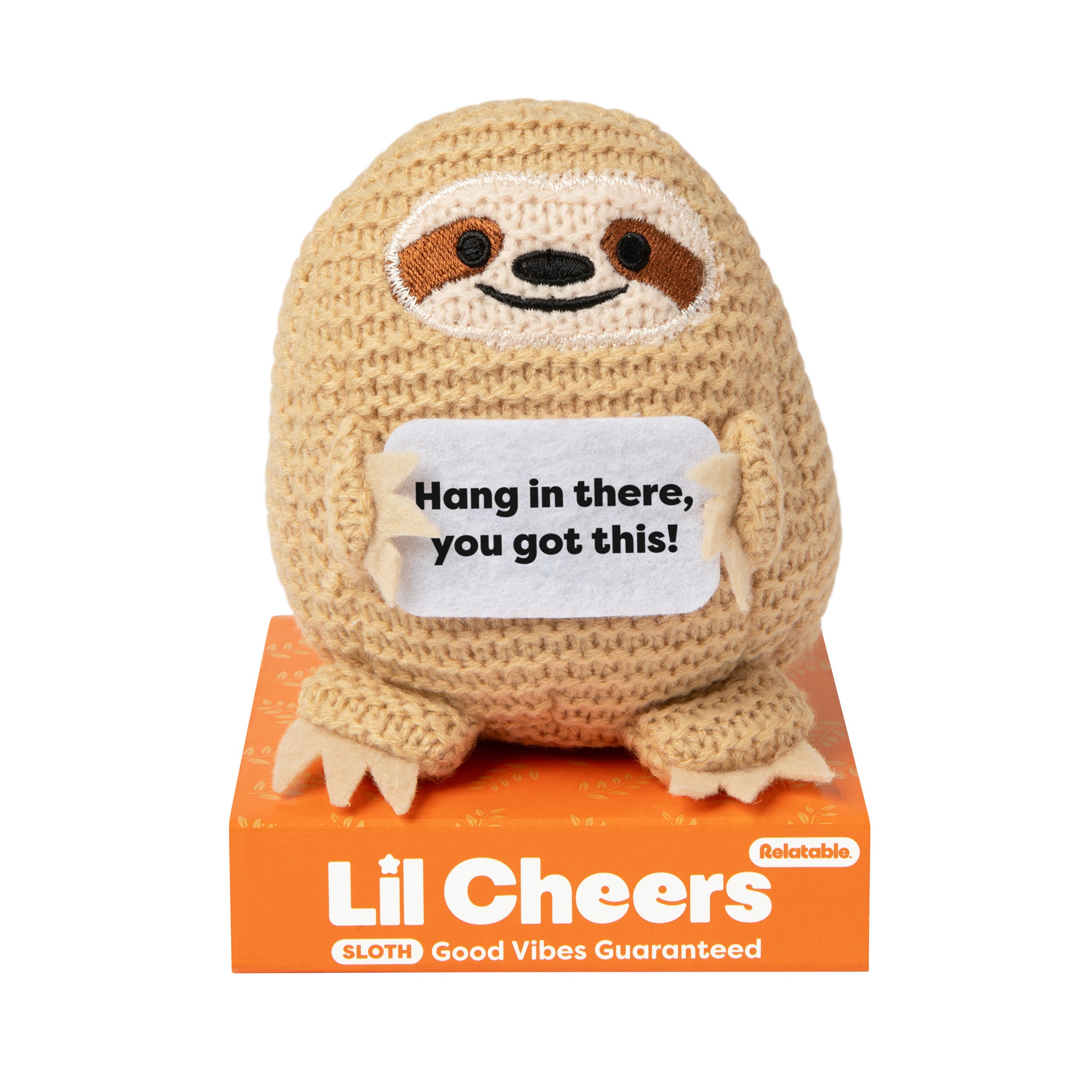 Lil Cheers Sloth by Relatable – Motivational Crochet Plush, Desk Decor