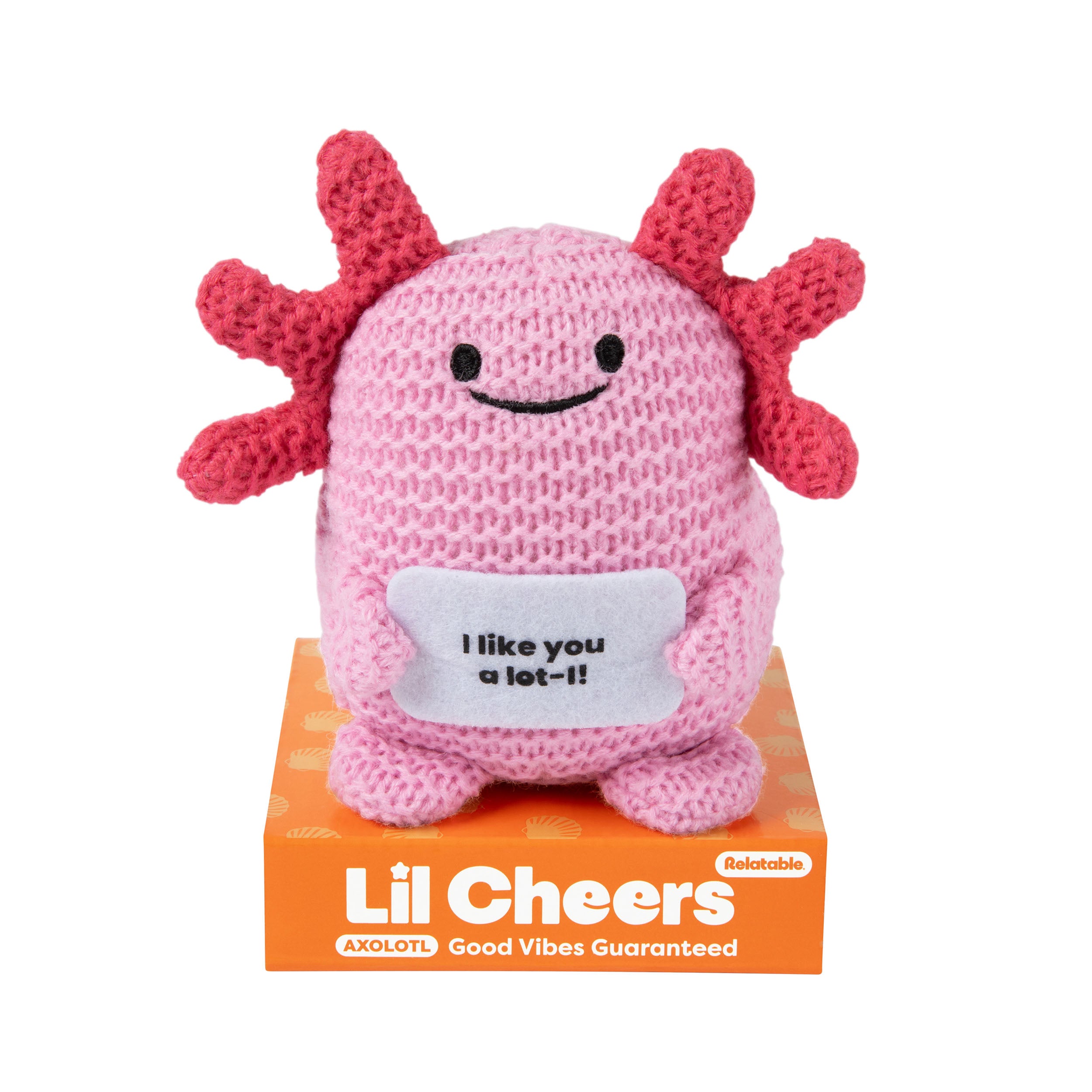Lil Cheers Axolotl by Relatable – Motivational Crochet Plush, Cute Gift for Easter Baskets, Desk Decor