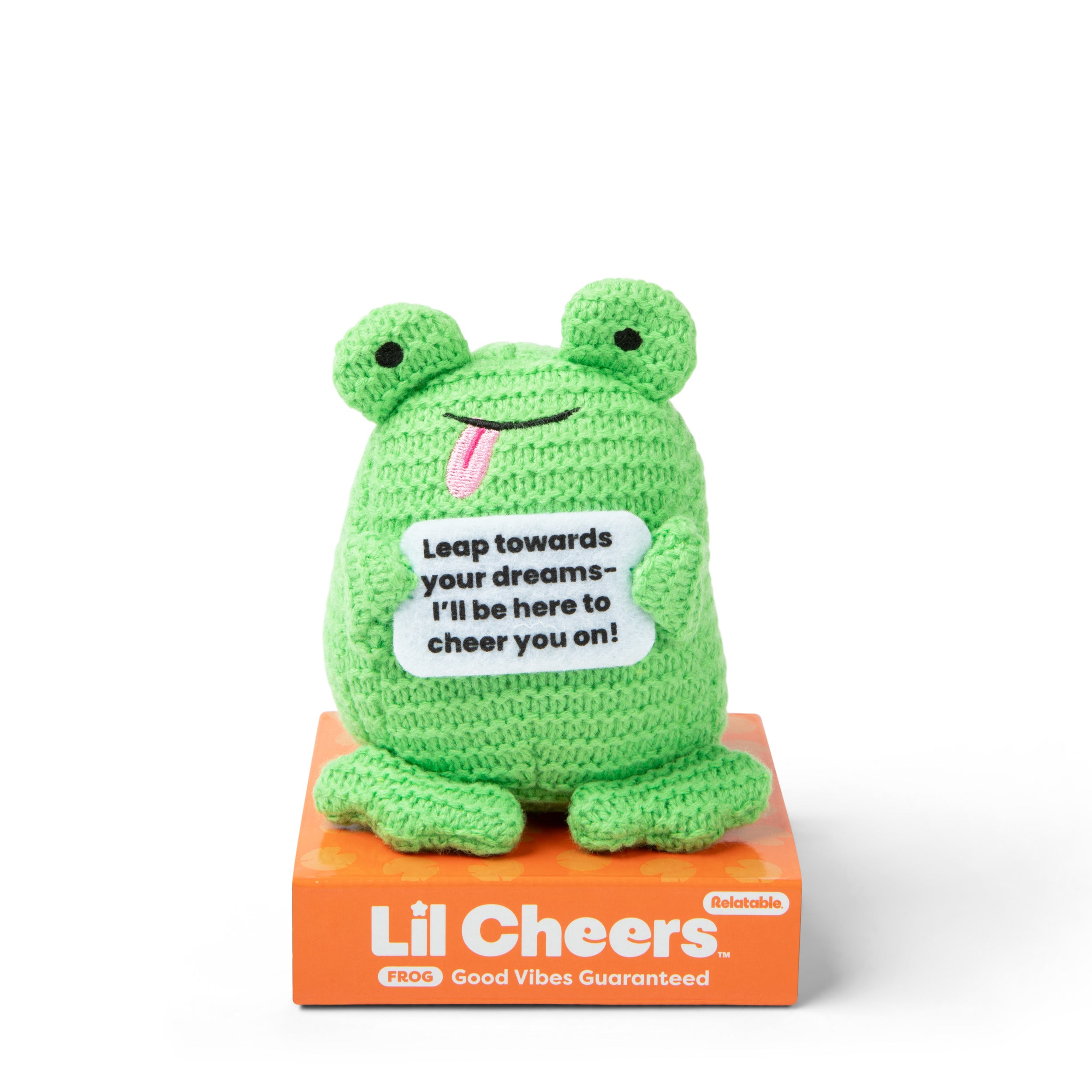 Lil Cheers Frog by Relatable – Whimsical Crochet Plush with a Positive Message