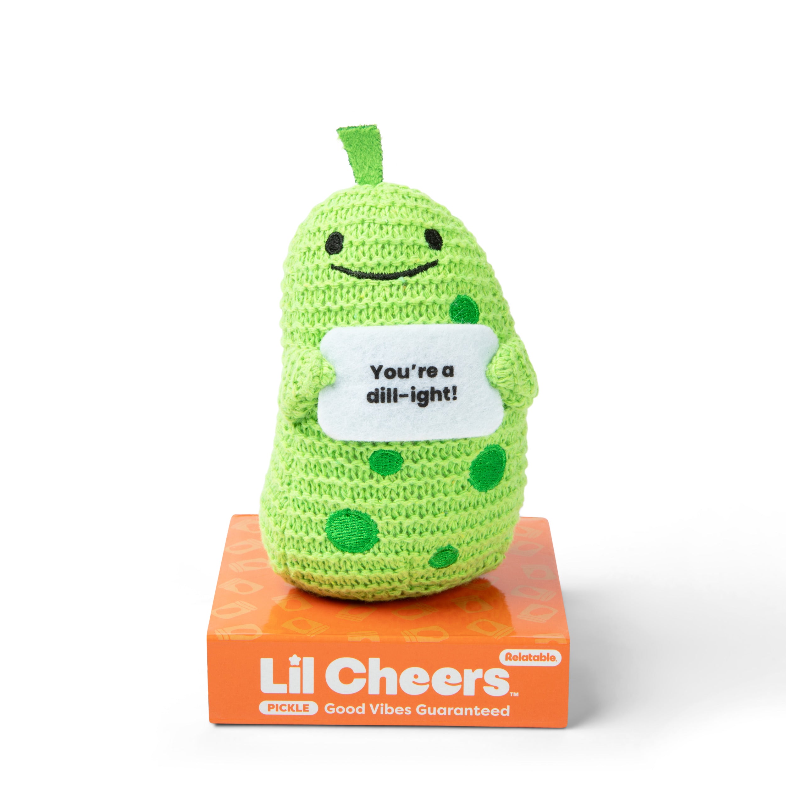Lil Cheers Pickle by Relatable – Funny Crochet Plush with Feel-Good Vibes