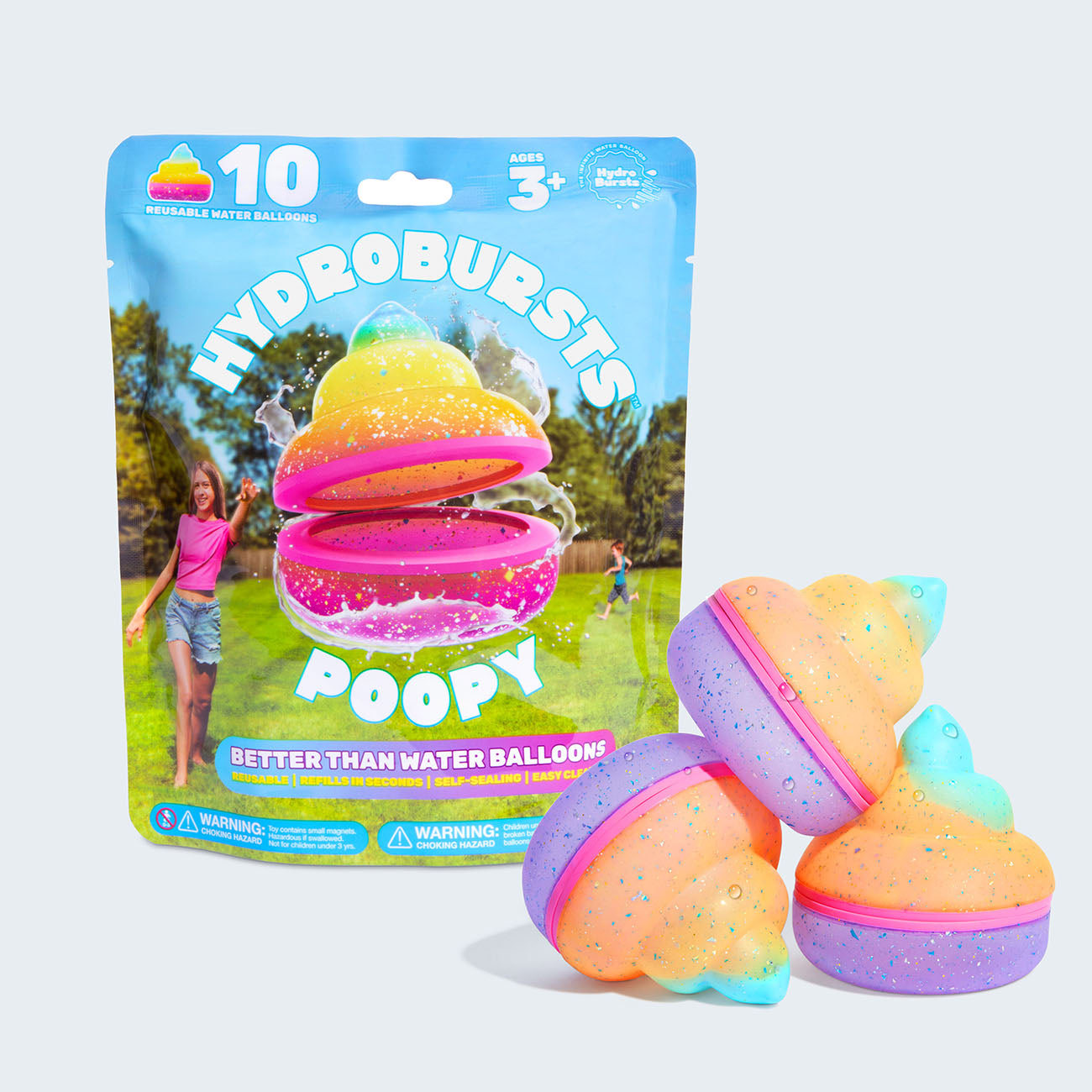 Hydroburst 10-pack Reusable Water Balloons, Includes 10 Refillable Balloons Poopy Shape