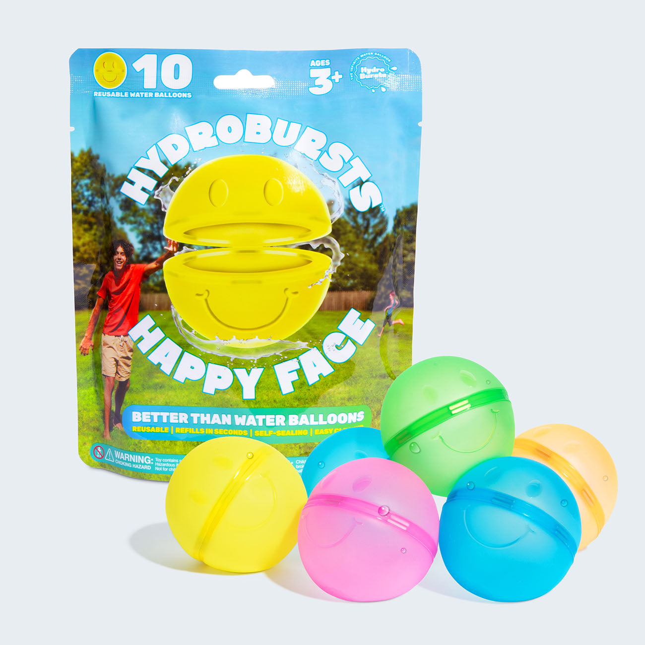 Hydroburst 10-pack Reusable Water Balloons, Includes 10 Refillable Balloons With Happy Faces