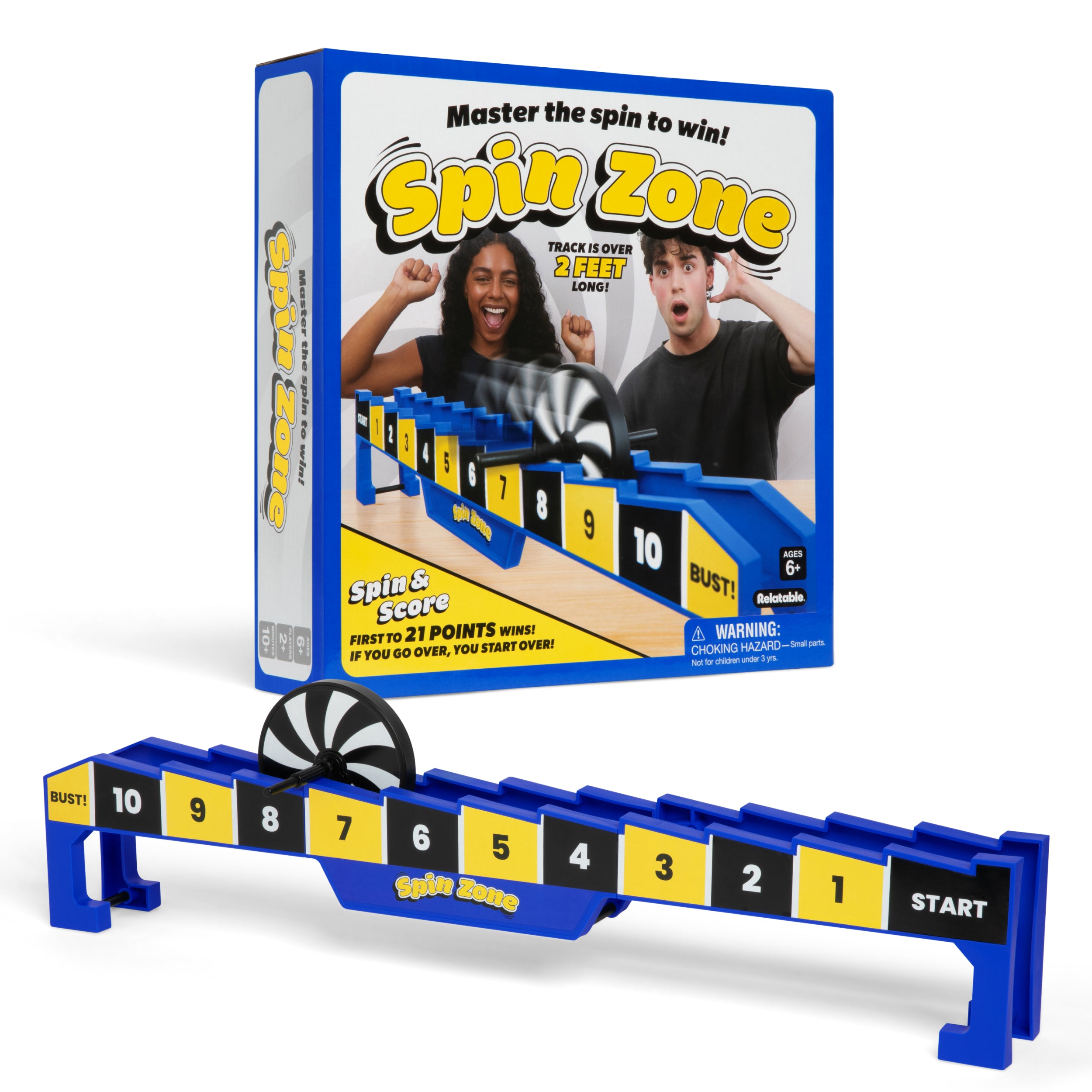 Spin Zone by Relatable - One of the Most Addictive Simple Games Around. Spin the Wheel Down the Track to Earn Exactly 21 Points. It's Carnival Games Energy for All Ages - Includes 1 Rack and Spinner.