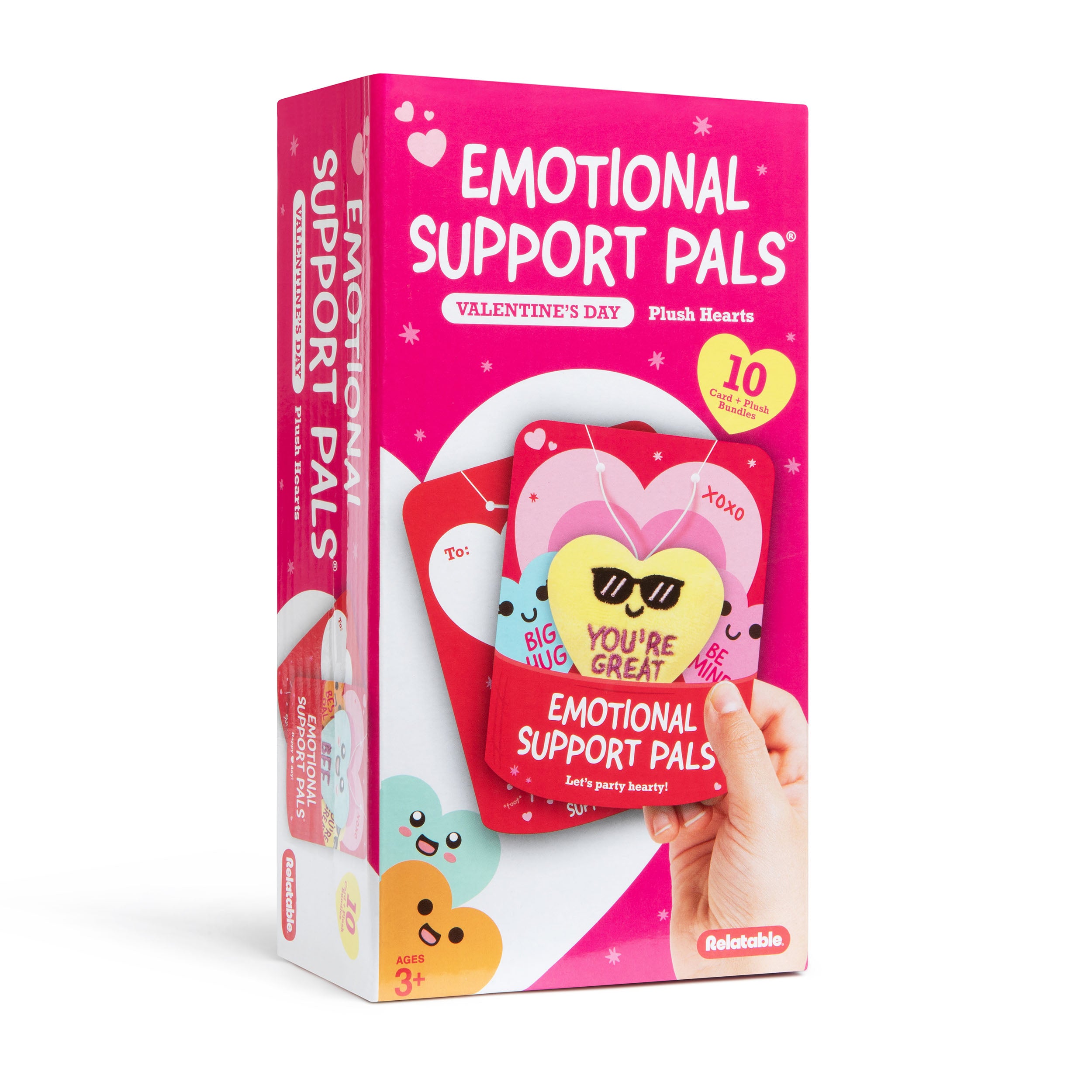 Emotional Support V-Day Heart Cards™ by Relatable – Mini Plush Valentines with Cards, Valentine’s Gifts for Kids, Friends, Coworkers, or Girlfriend – 10 Plushies + 10 Cards