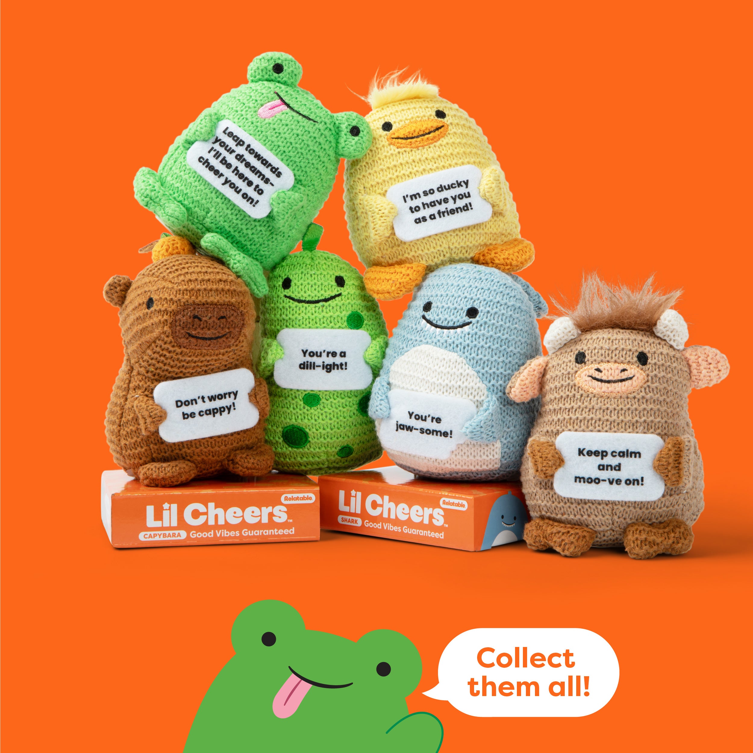 Lil Cheers Frog by Relatable – Whimsical Crochet Plush with a Positive Message
