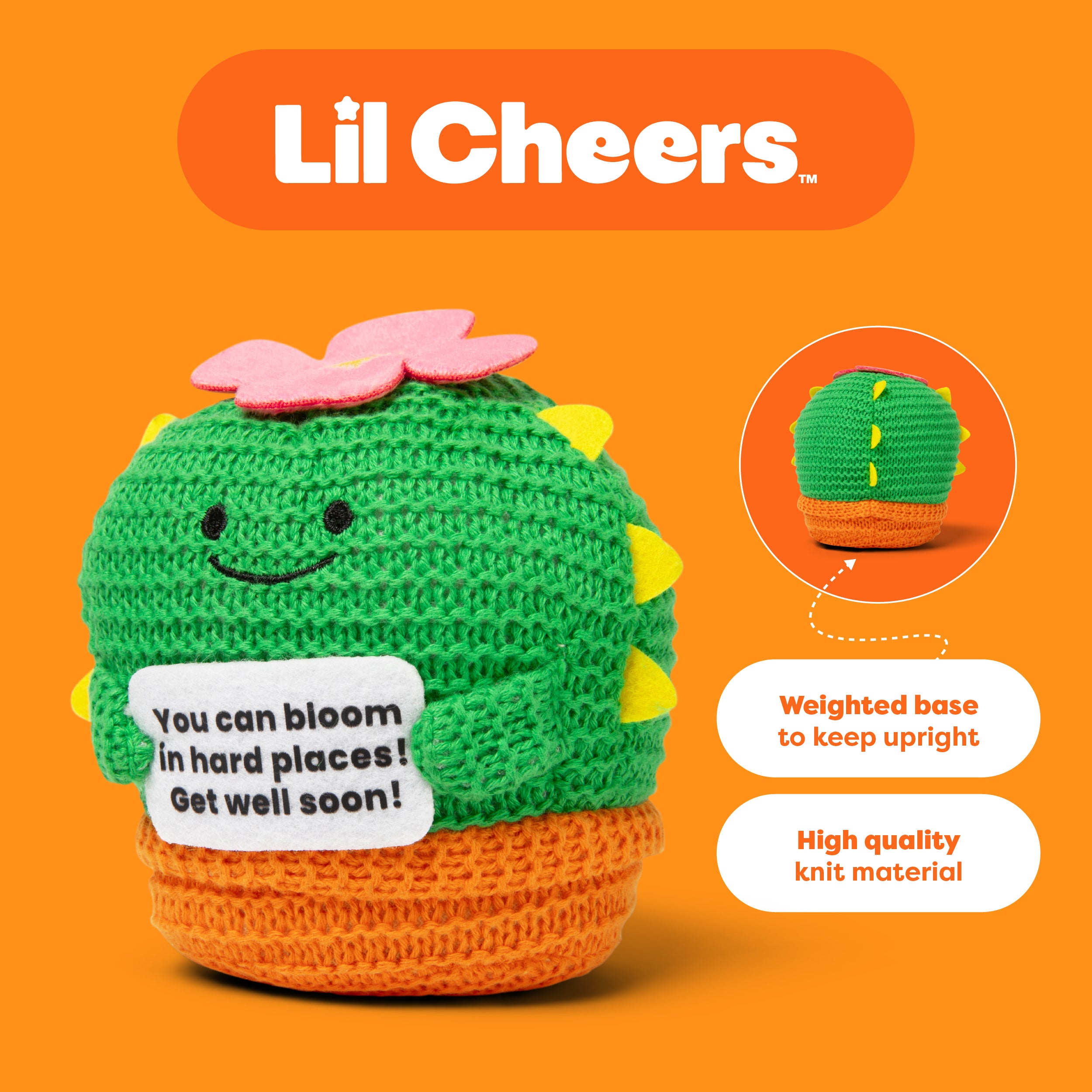 Lil Cheers Get Well Soon Cactus by Relatable – Crochet Plush with Motivational Sign, Great Get Well Soon Gifts, Feel Better Gift, Comfort Gifts & Desk Buddy