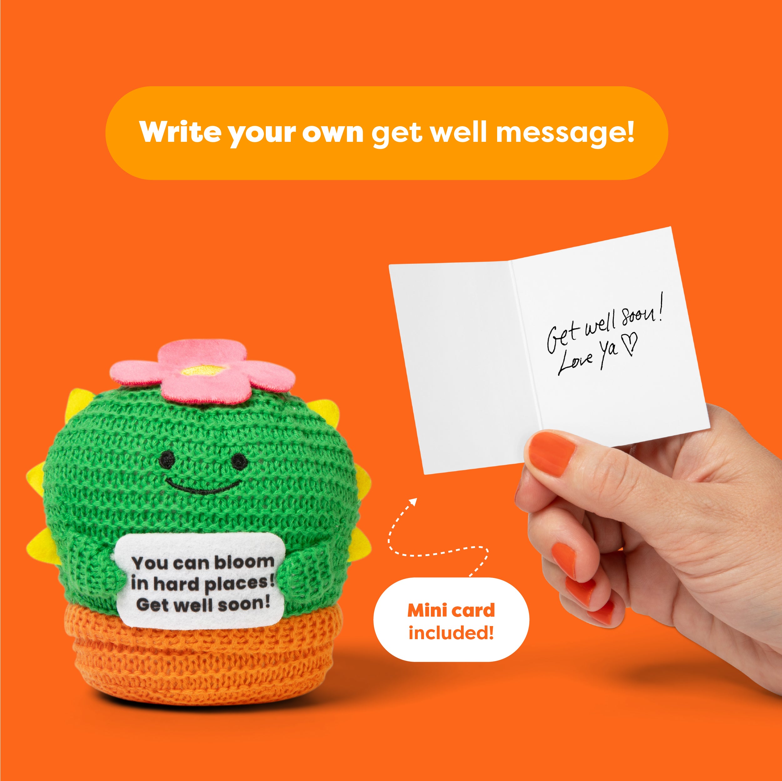 Lil Cheers Get Well Soon Cactus by Relatable – Crochet Plush with Motivational Sign, Great Get Well Soon Gifts, Feel Better Gift, Comfort Gifts & Desk Buddy