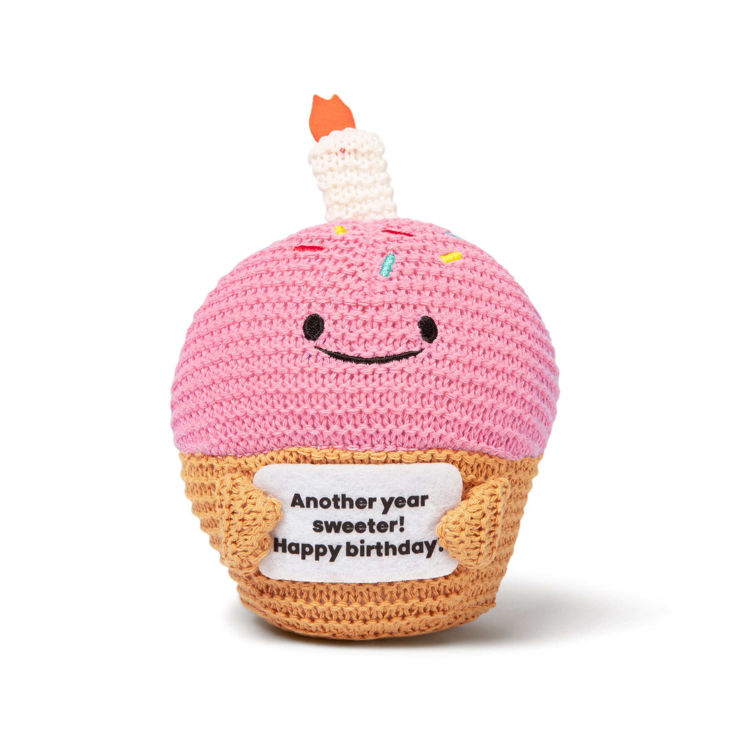 Lil Cheers Birthday Cupcake by Relatable – Crochet Plush with Motivational Sign, Great Birthday Gifts, Birthday Plush, Comfort Gifts & Desk Buddy