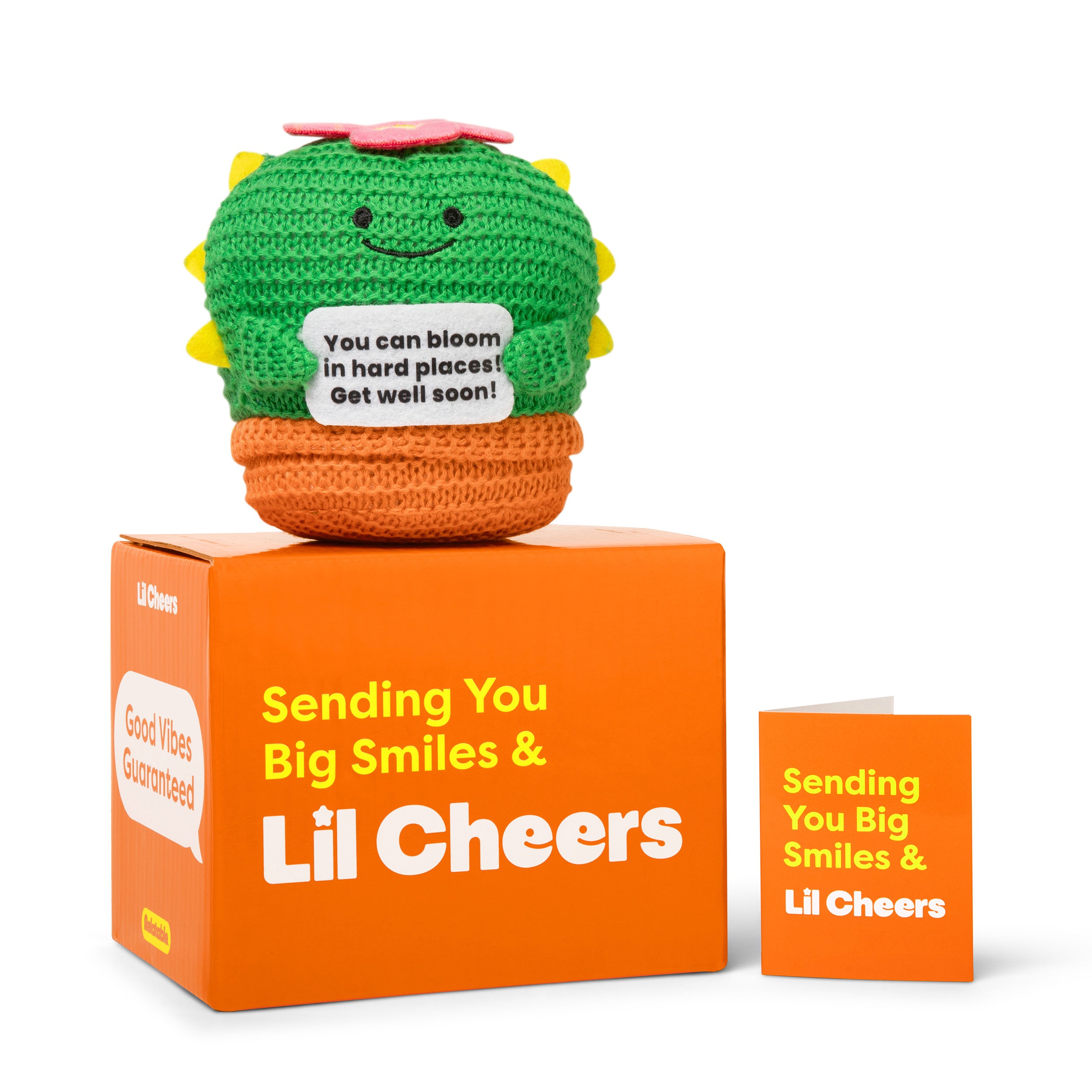 Lil Cheers Get Well Soon Cactus by Relatable – Crochet Plush with Motivational Sign, Great Get Well Soon Gifts, Feel Better Gift, Comfort Gifts & Desk Buddy